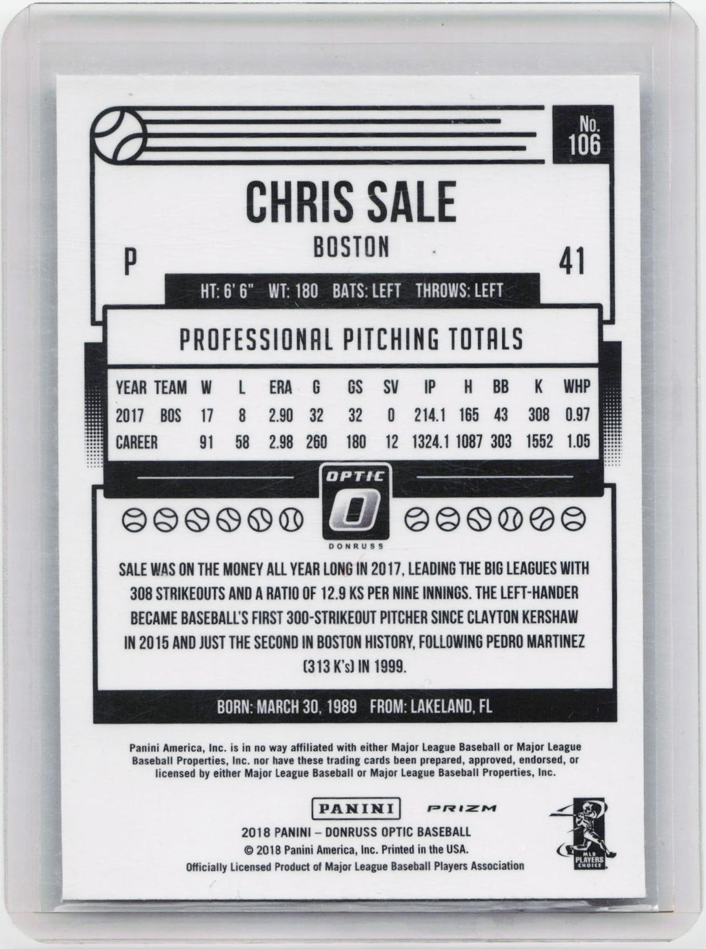 2018 Donruss Optic #106 Chris Sale Holo