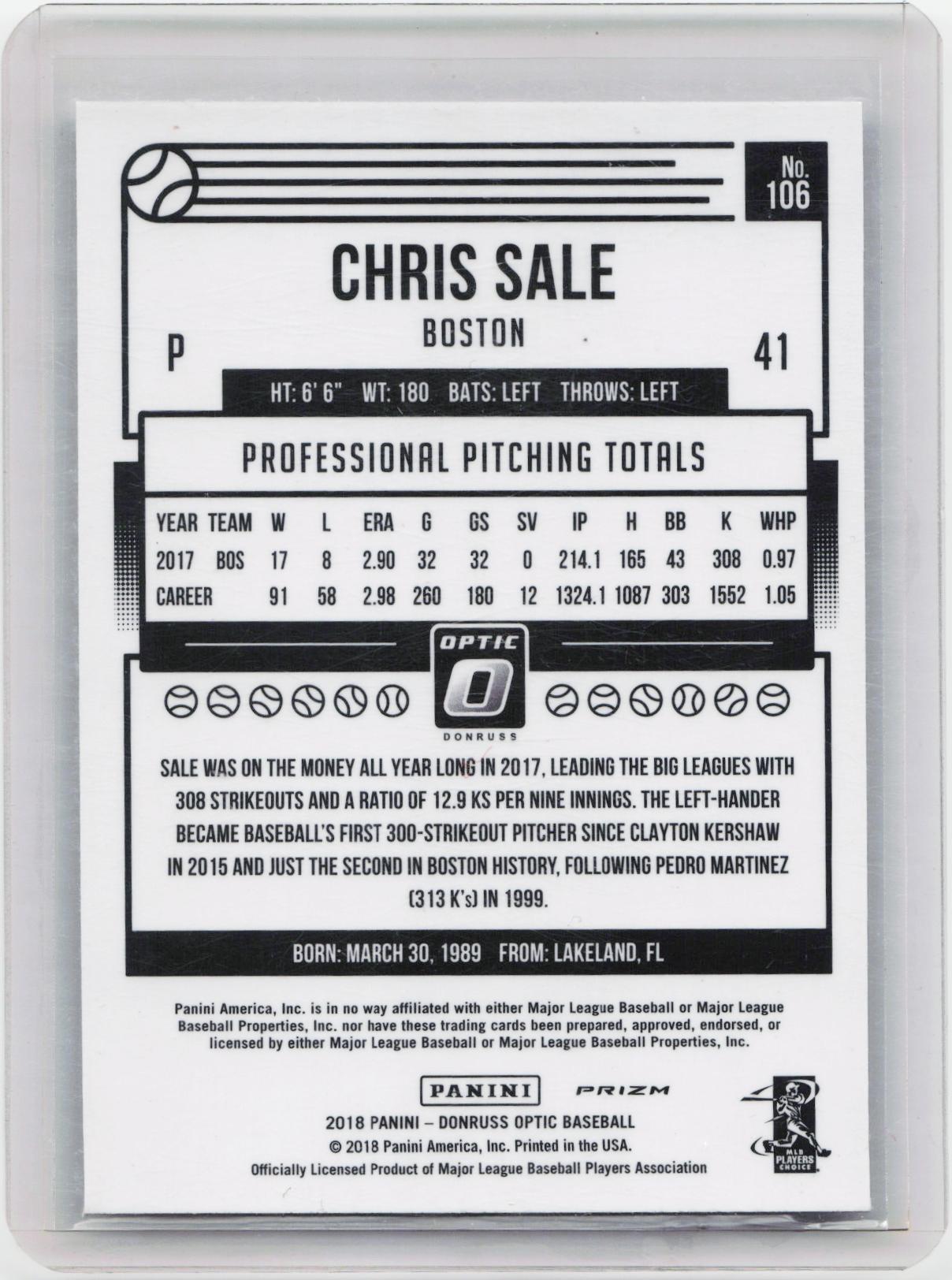 2018 Donruss Optic #106 Chris Sale Holo