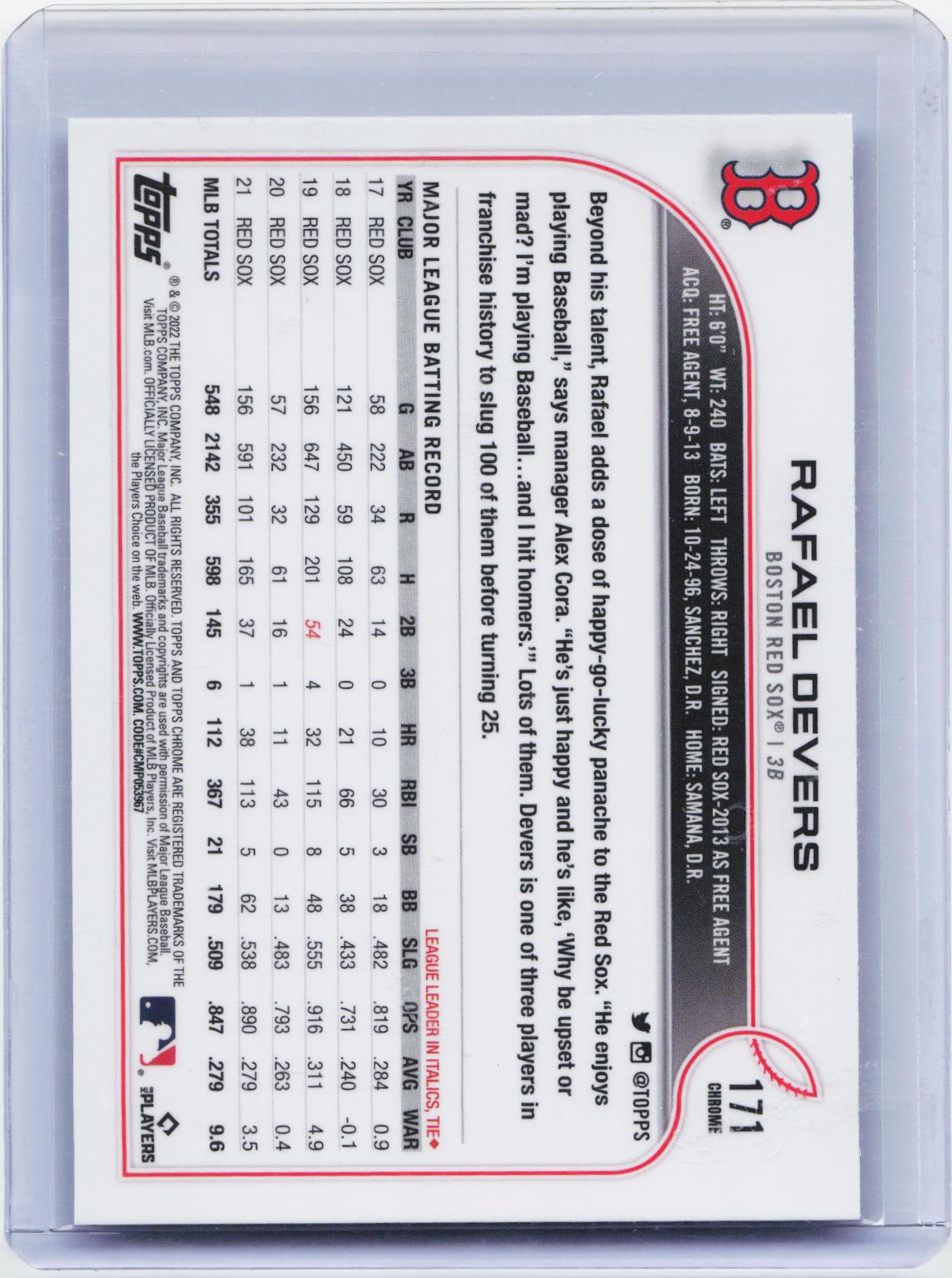 2022 Topps Chrome #171 Rafael Devers Sepia Refractor