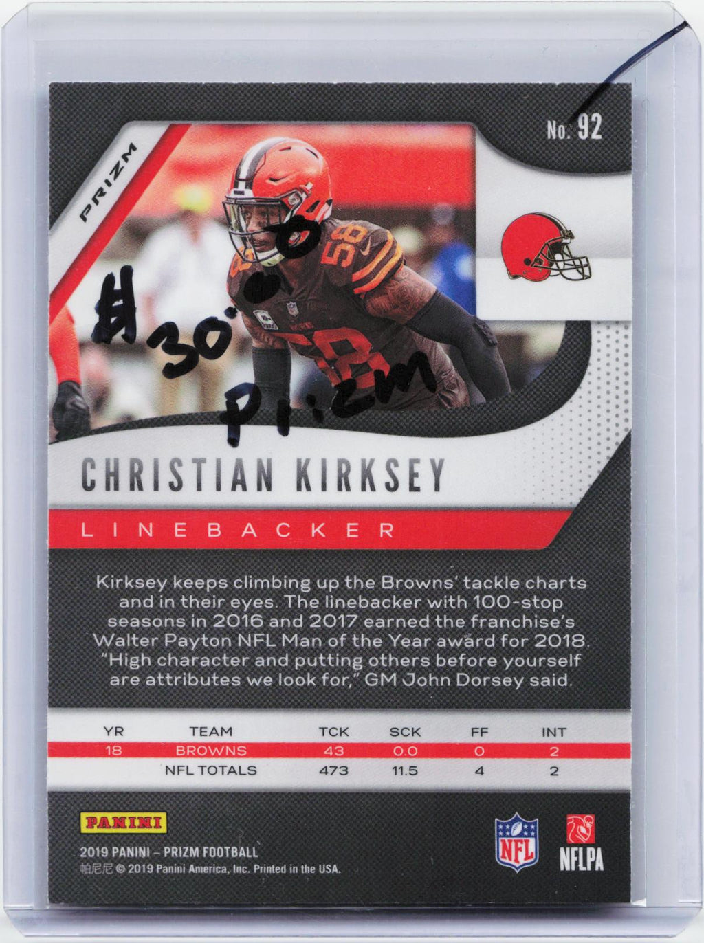 2019 Panini Prizm #92 Christian Kirksey Red White and Blue