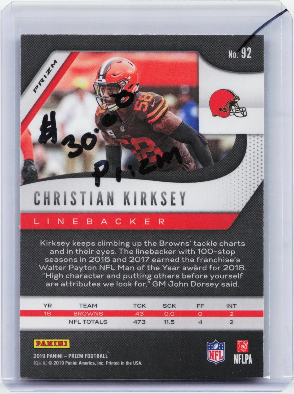 2019 Panini Prizm #92 Christian Kirksey Red White and Blue