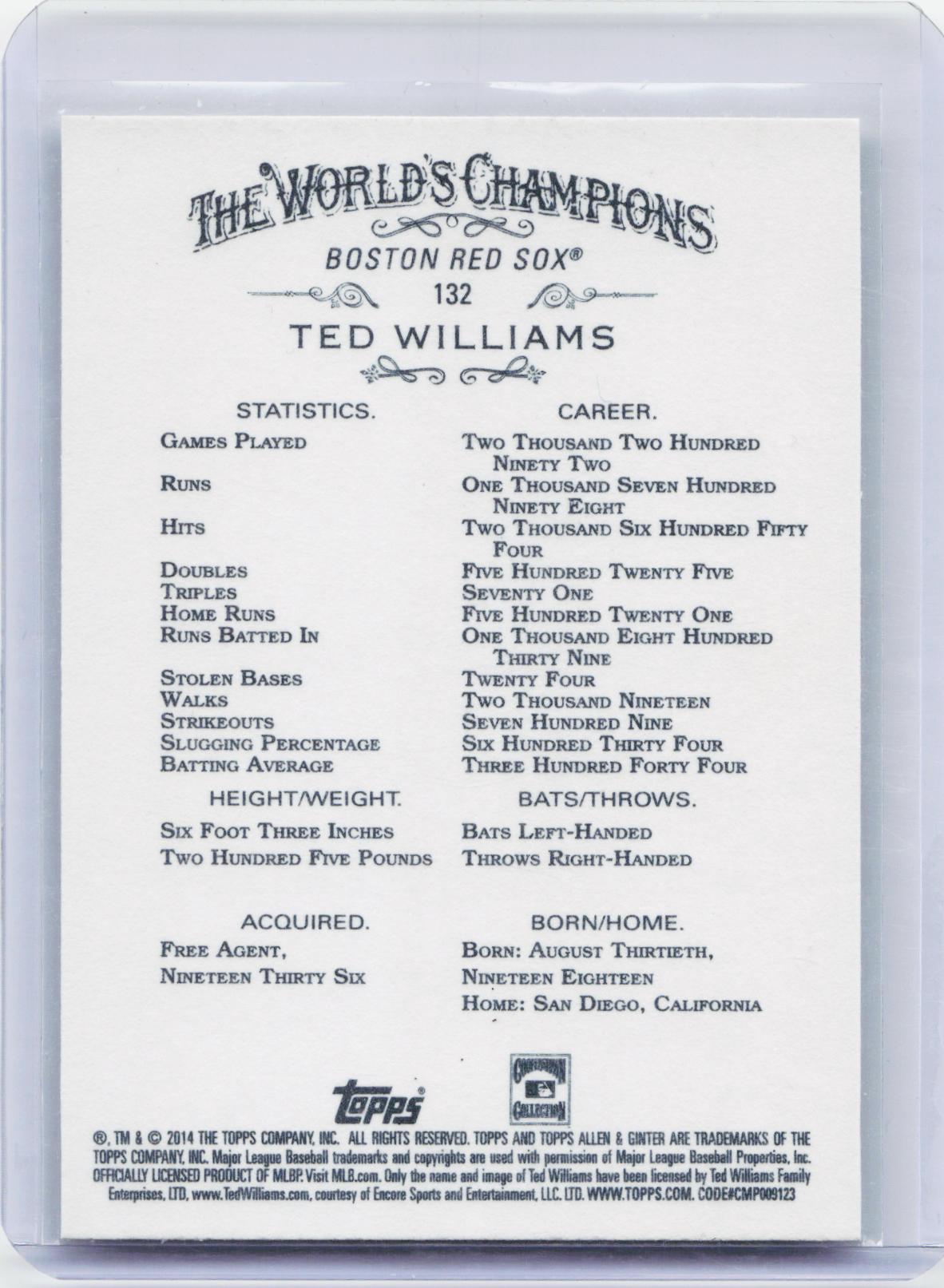 2014 Topps Allen & Ginter #132 Ted Williams