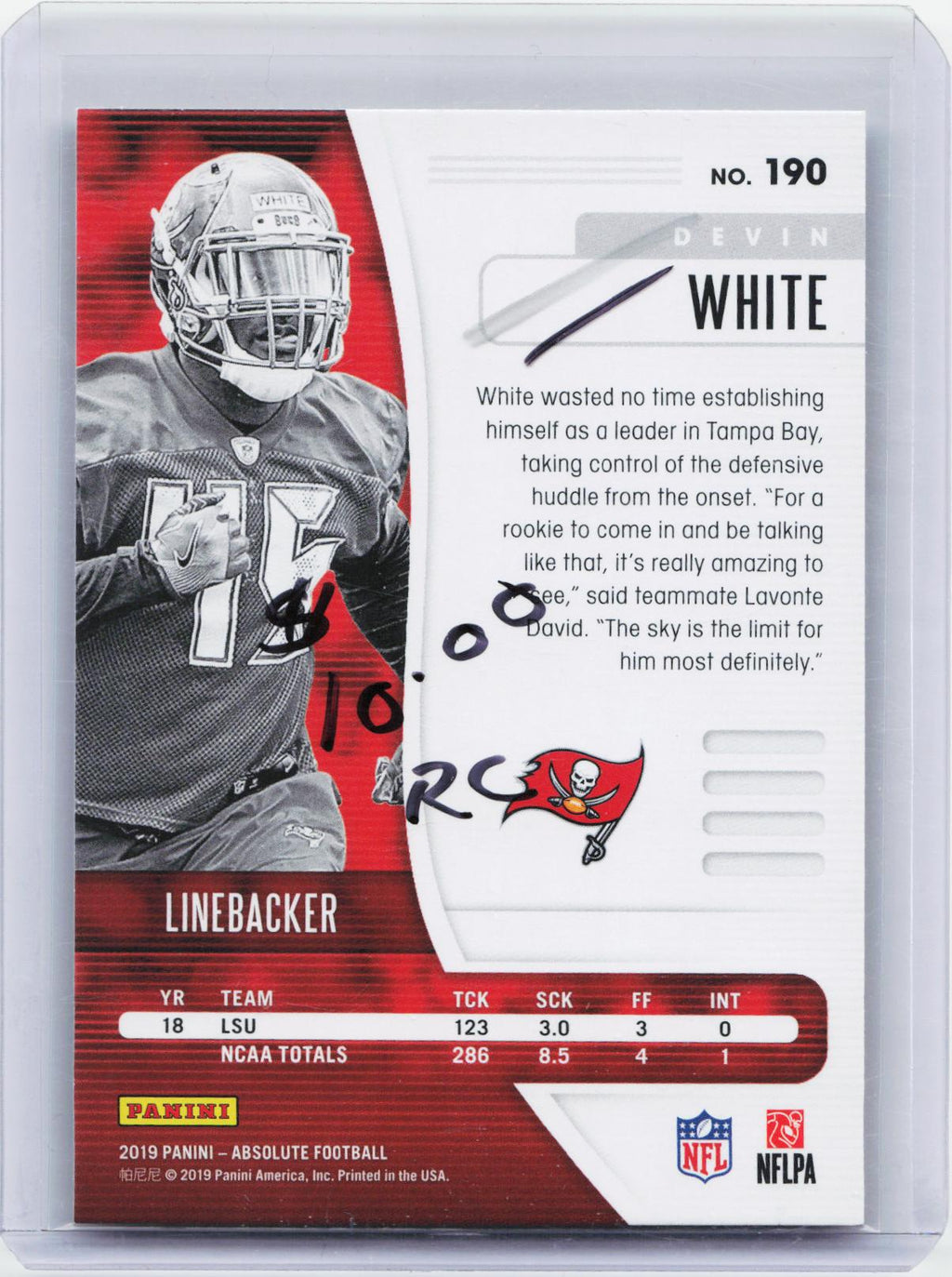 2019 Panini Absolute #190 Devin White Retail
