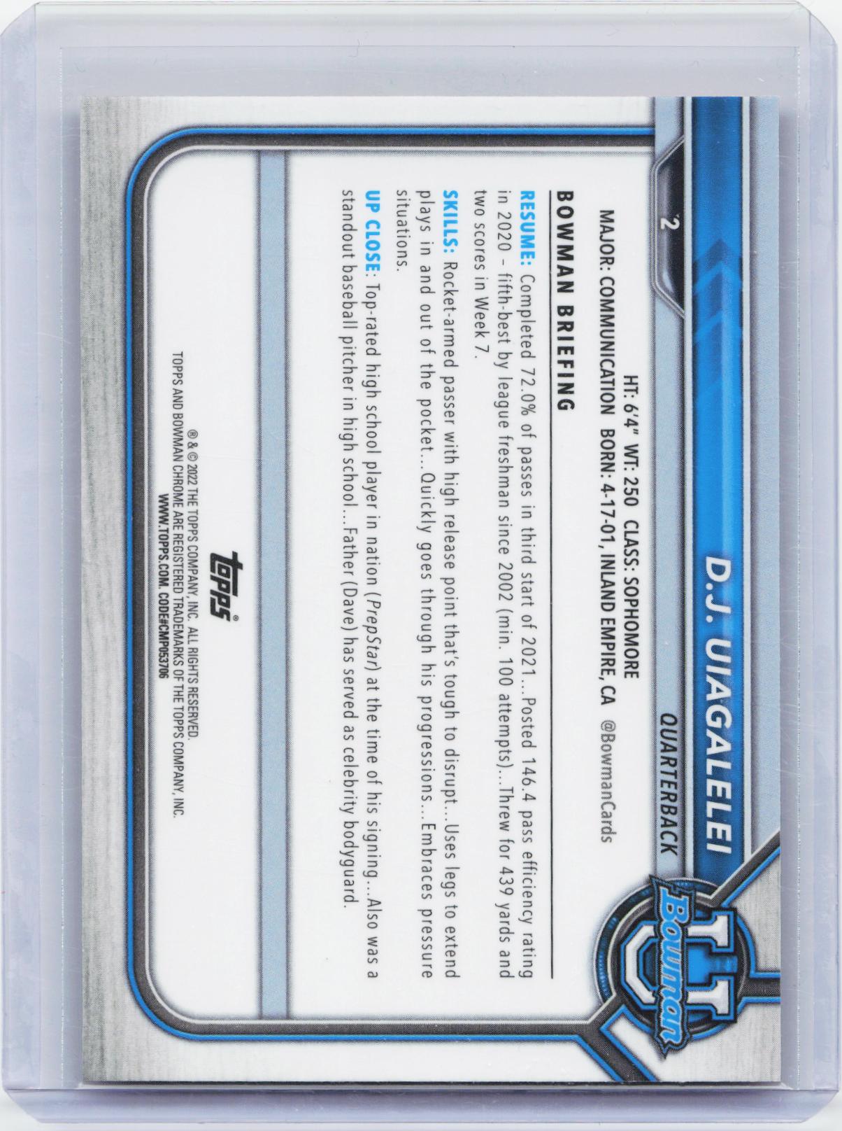 2021-22 Bowman University #2 D.J. Uiagalelei Chrome Pink