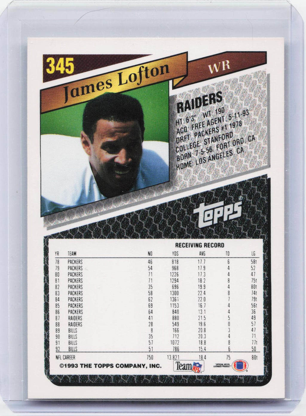 1993 Topps #345 James Lofton Gold