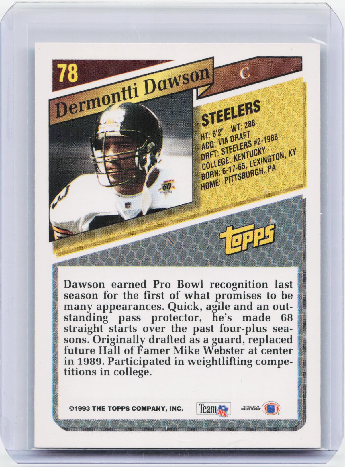 1993 Topps #78 Dermontti Dawson