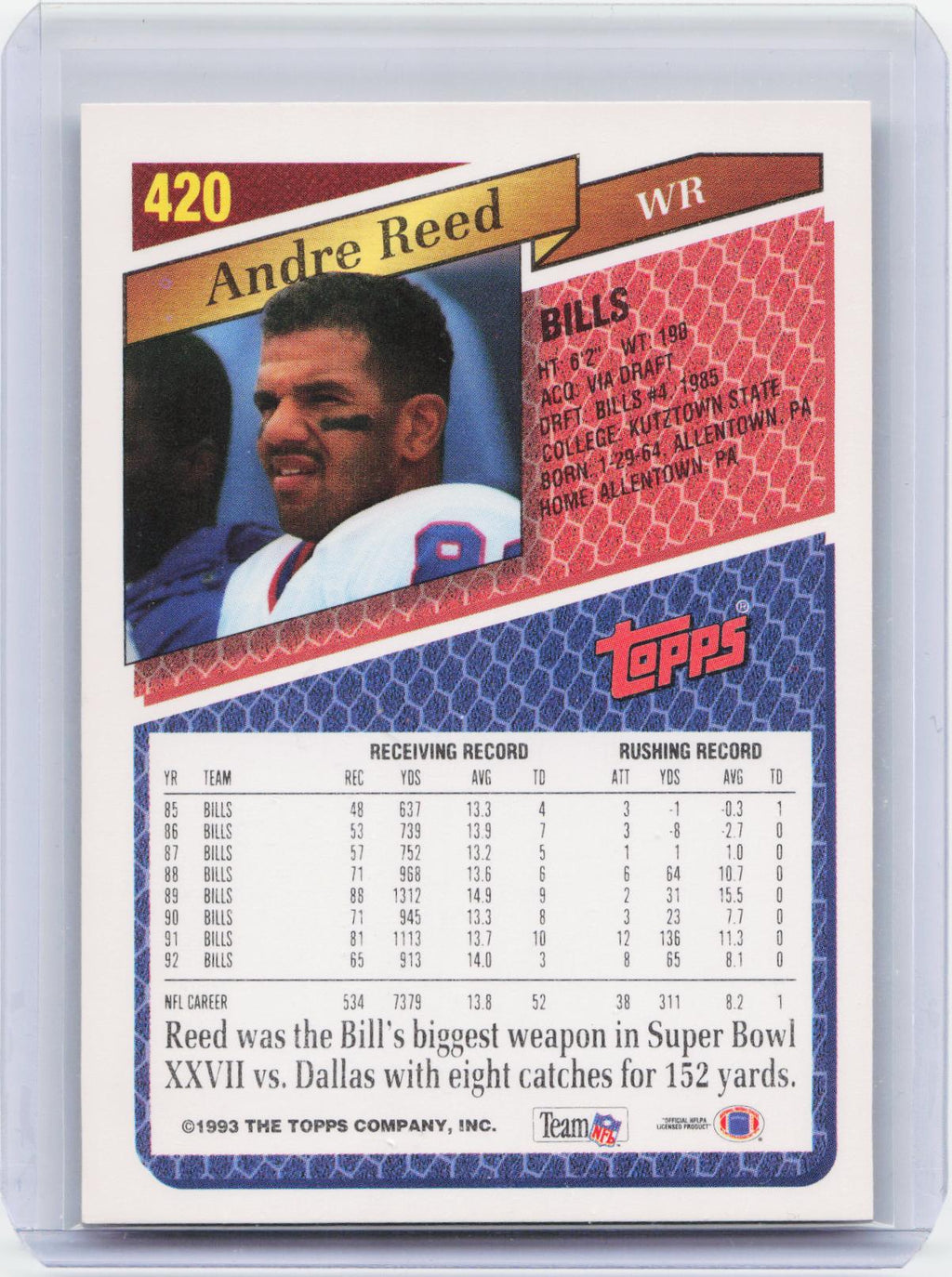 1993 Topps #420 Andre Reed