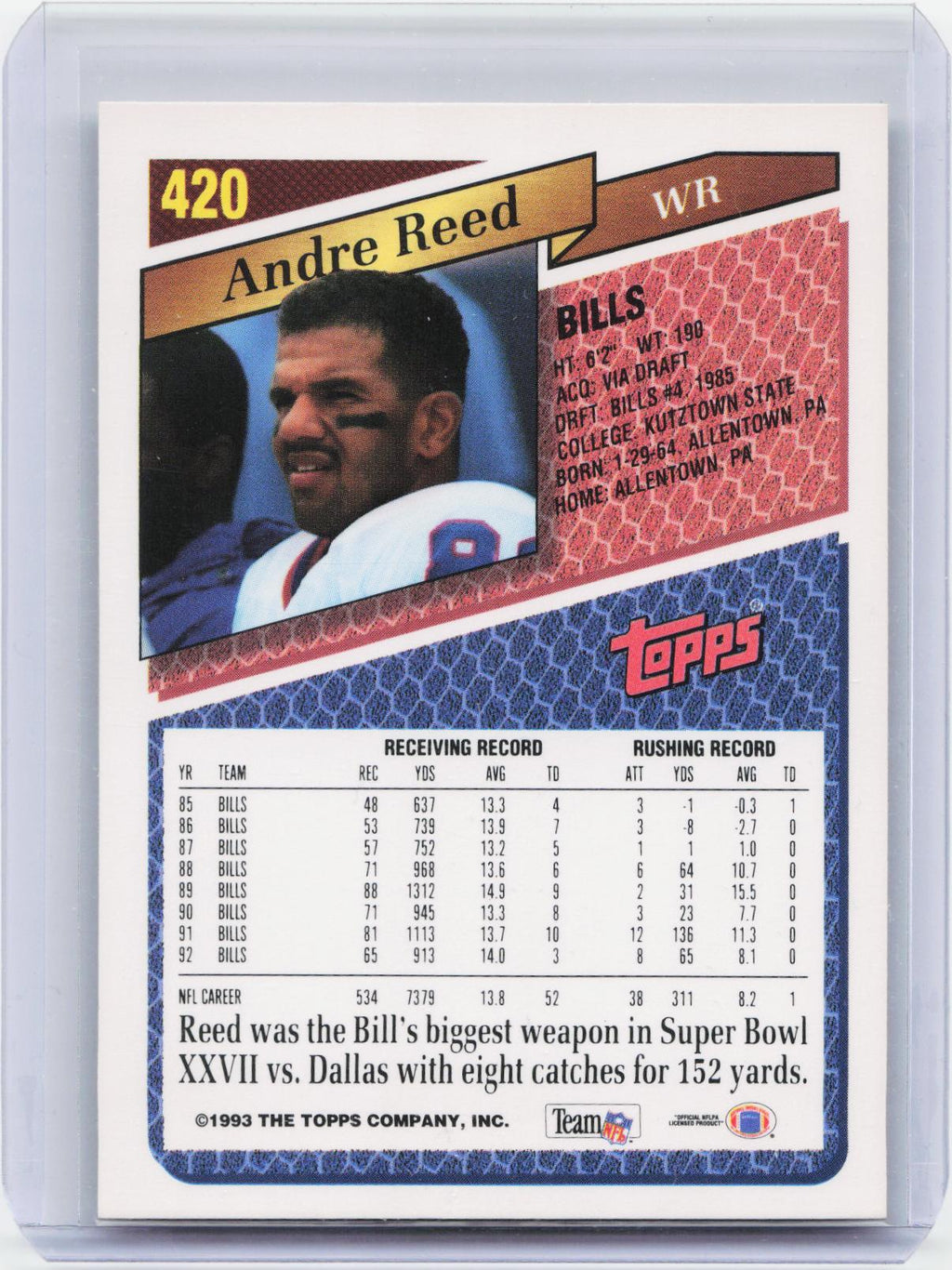 1993 Topps #420 Andre Reed