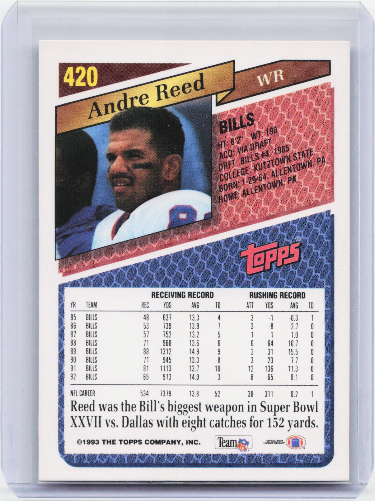 1993 Topps #420 Andre Reed