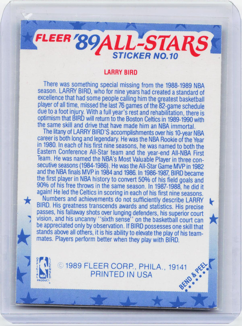 1989-90 Fleer #10 Larry Bird Stickers