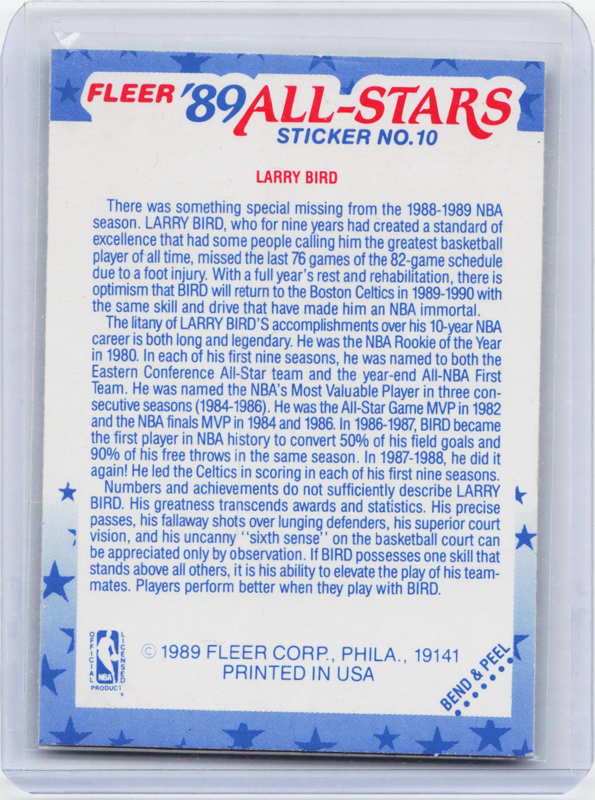 1989-90 Fleer #10 Larry Bird Stickers