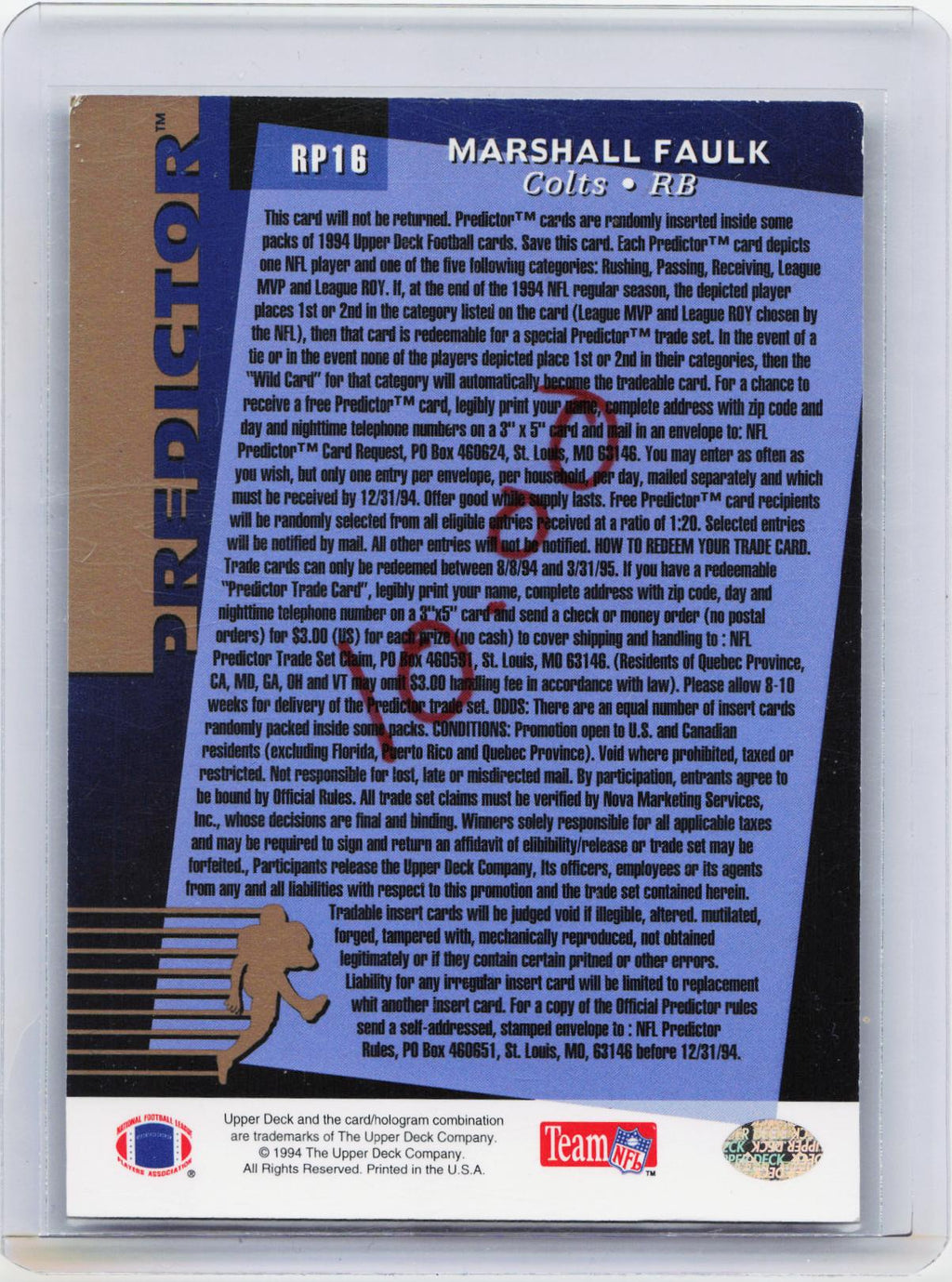 1994 Upper Deck #RP16 Marshall Faulk Predictors: League Leaders