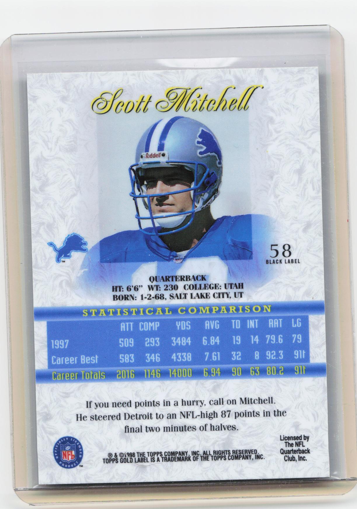1998 Topps Gold Label #58 Scott Mitchell