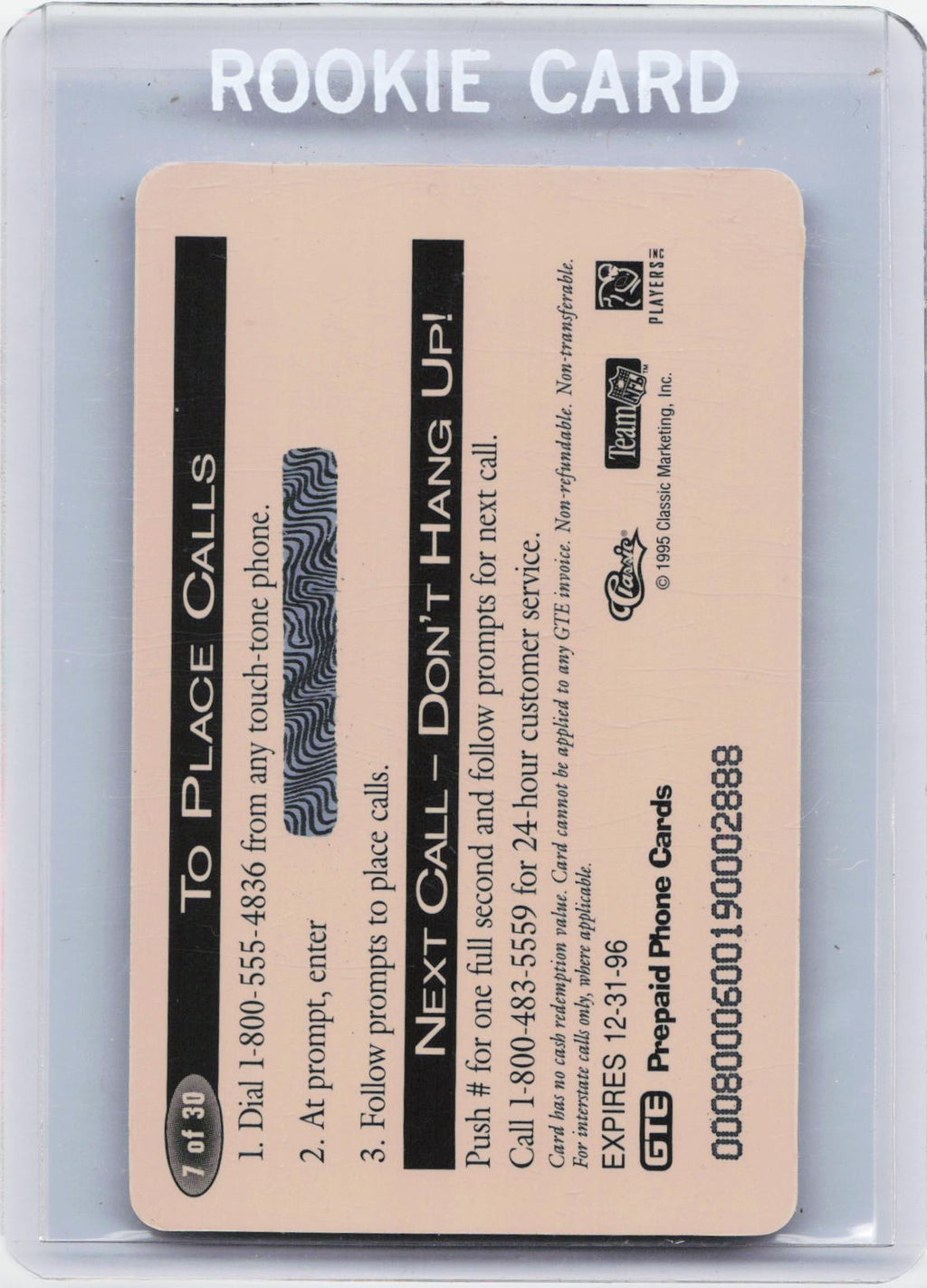 1995 Pro Line Series II #7 Steve Bono Phone Cards $1
