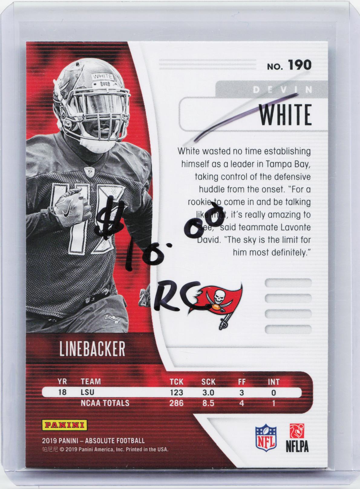 2019 Panini Absolute #190 Devin White Retail