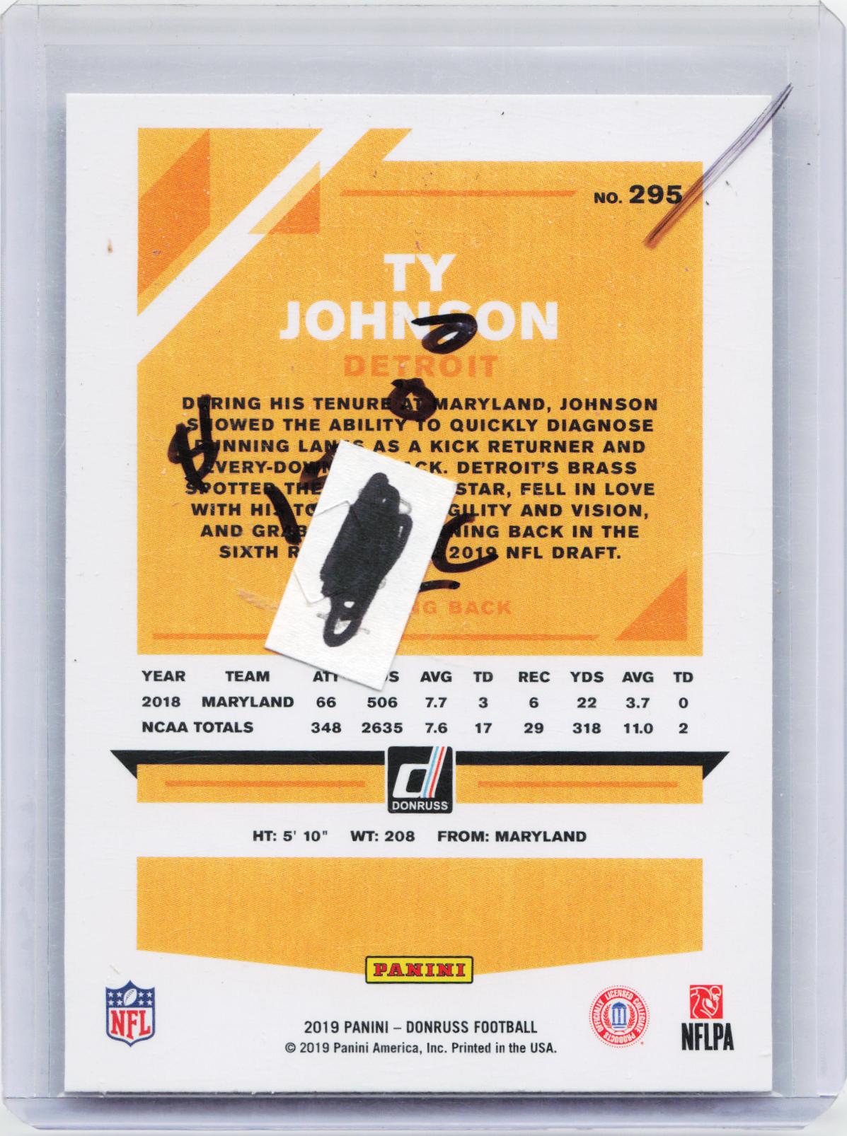 2019 Donruss #295 Ty Johnson Press Proof Red