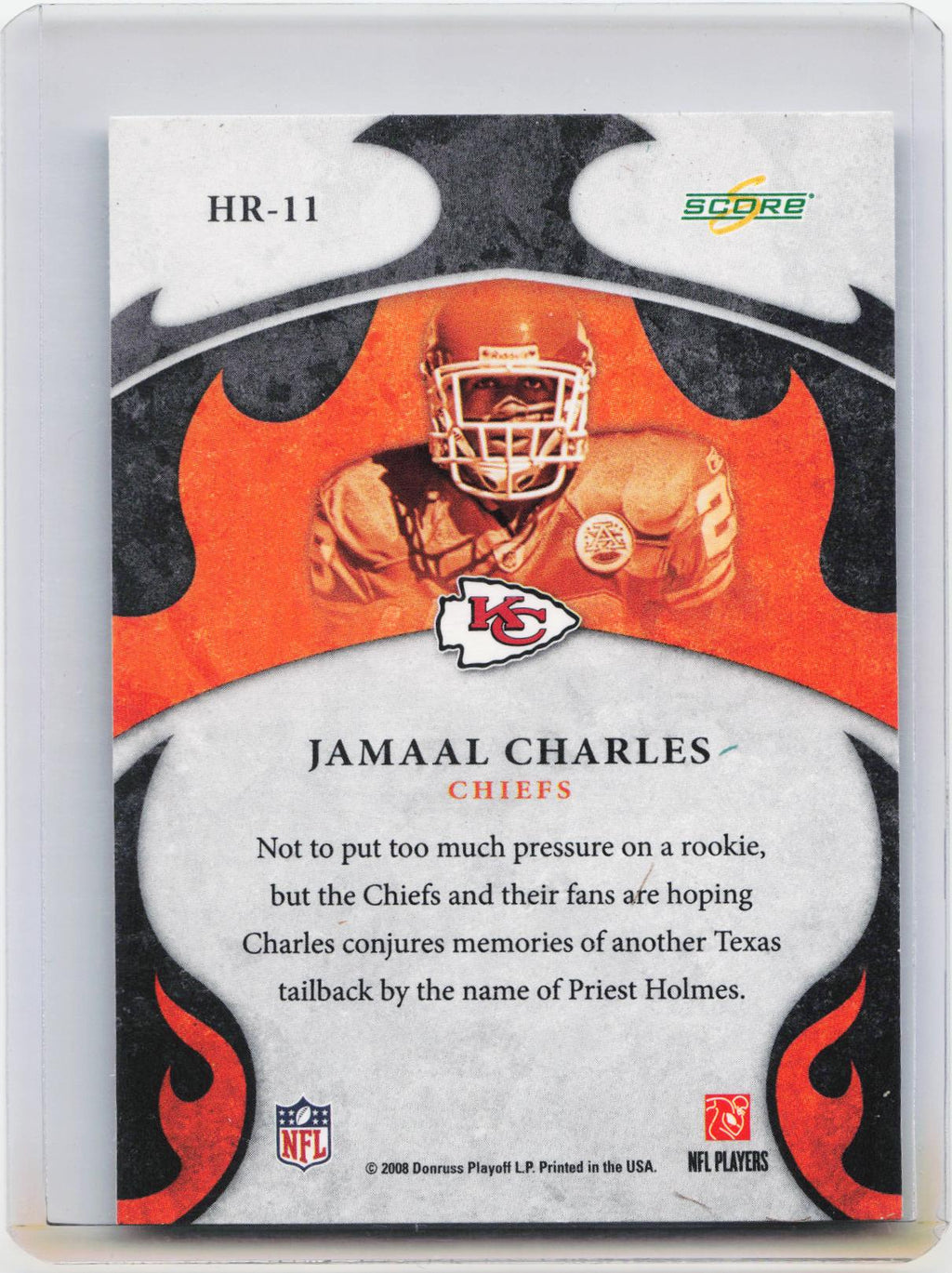 2008 Score #HR-11 Jamaal Charles Hot Rookies Gold Zone