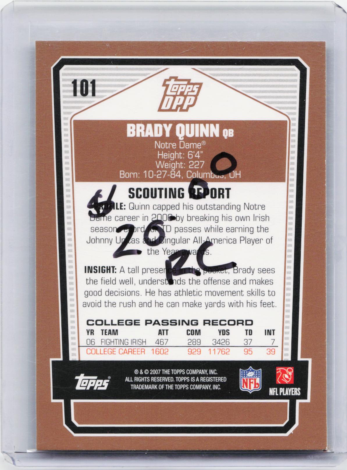 2007 Topps Draft Picks & Prospects #101 Brady Quinn