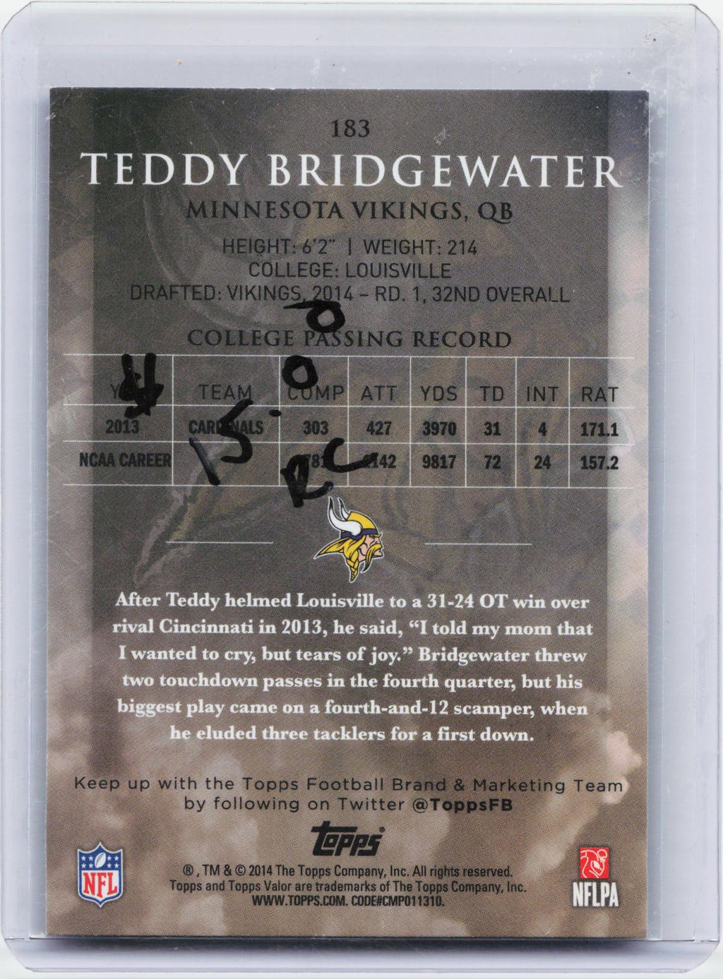 2014 Topps Valor #183 Teddy Bridgewater