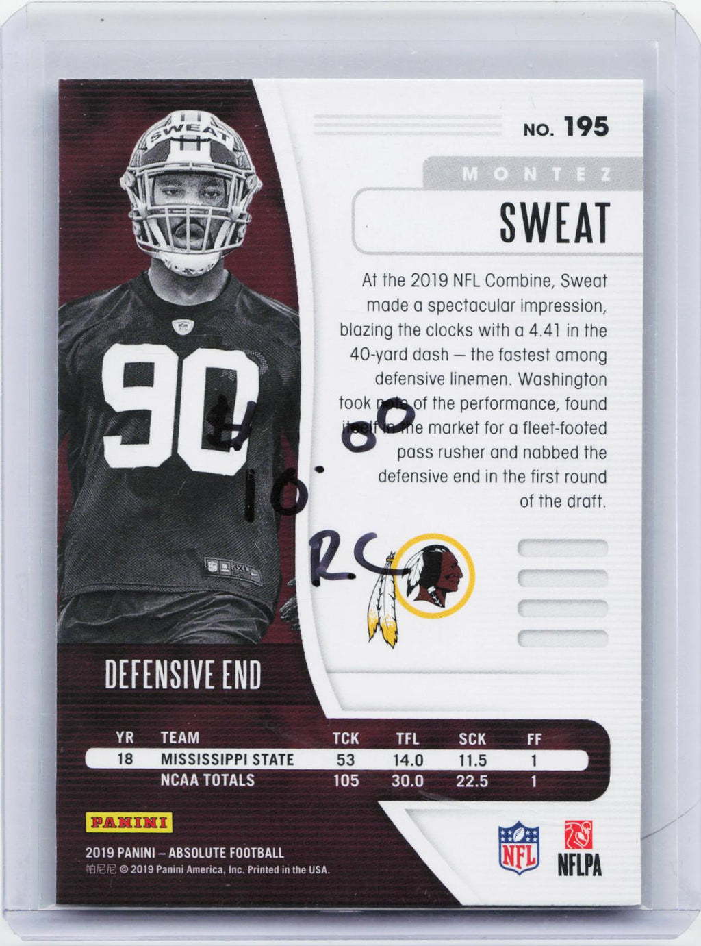 2019 Panini Absolute #195 Montez Sweat Green