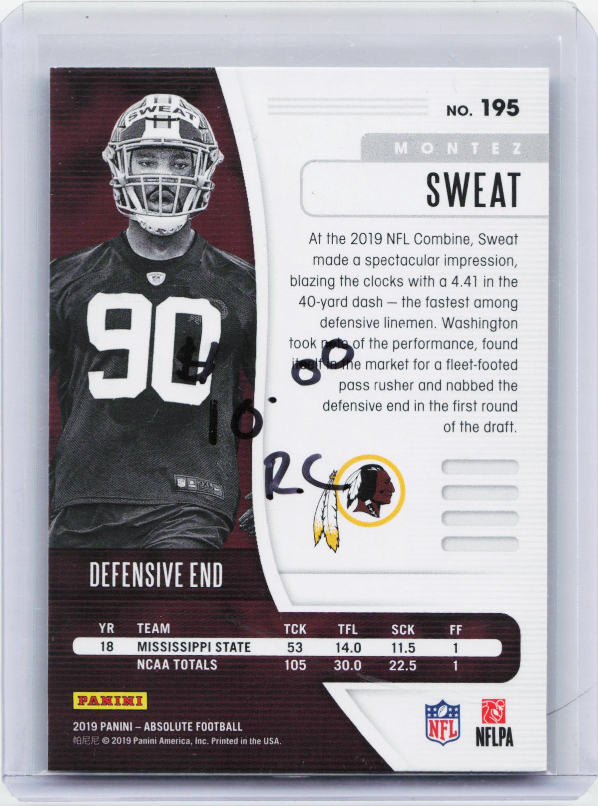 2019 Panini Absolute #195 Montez Sweat Green