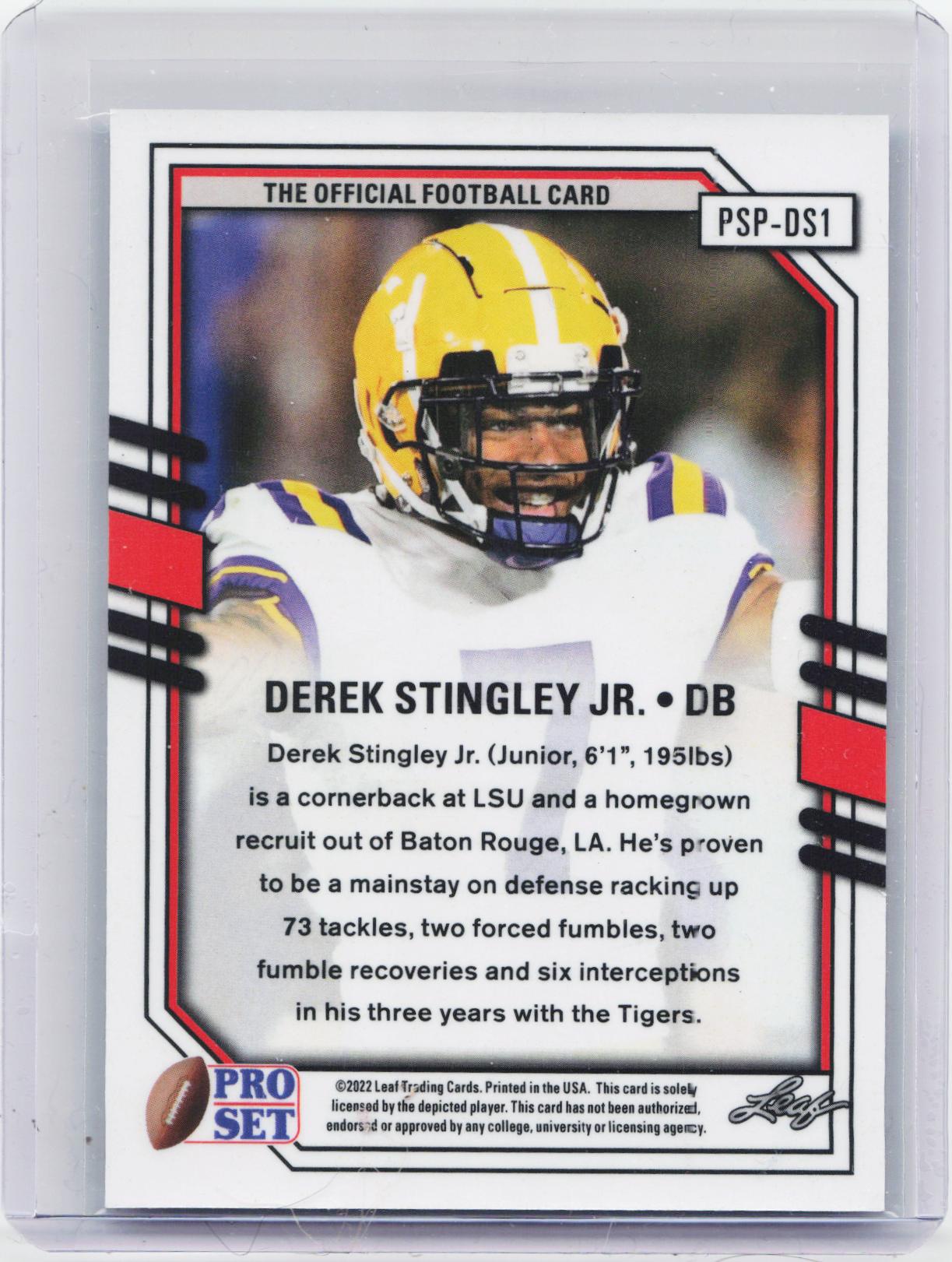 2022 Pro Set Draft #PSP-DS1 Derek Stingley Jr. Portraits Prismatic Blue