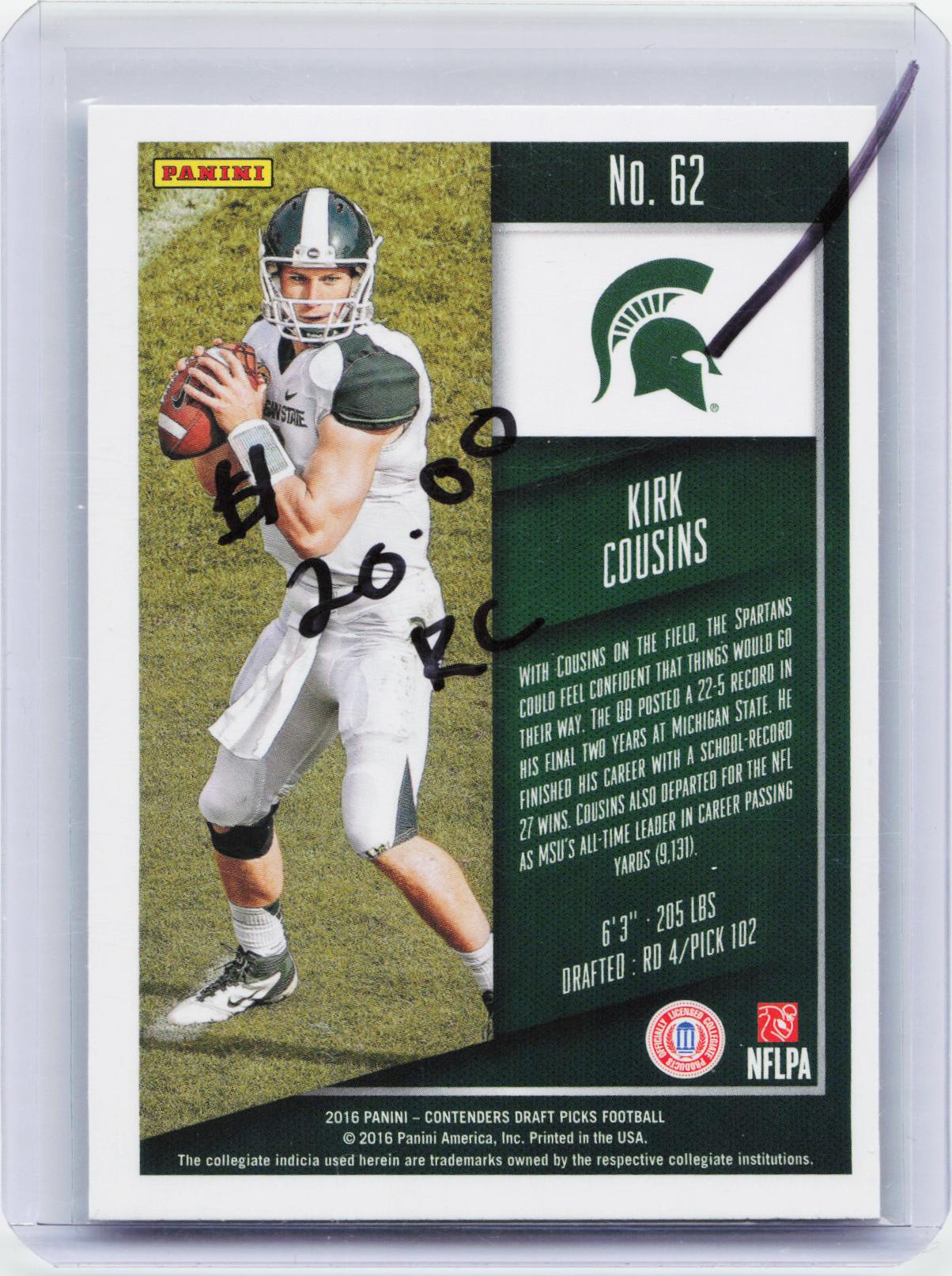 2016 Panini Contenders Draft Picks #62 Kirk Cousins