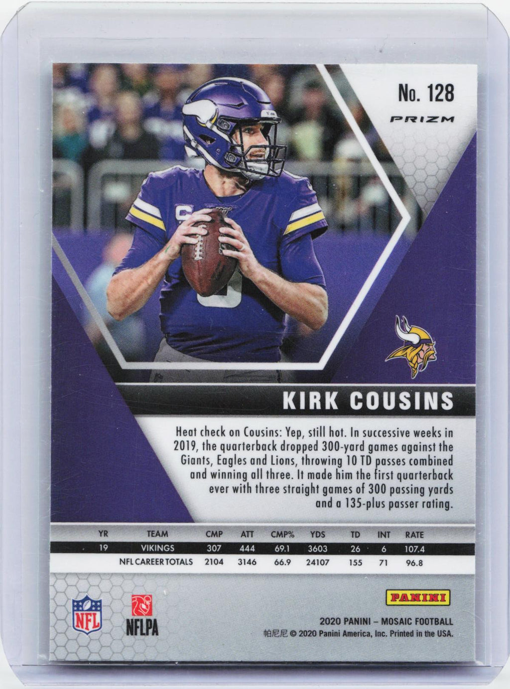 2020 Panini Mosaic #128 Kirk Cousins Prizm Green