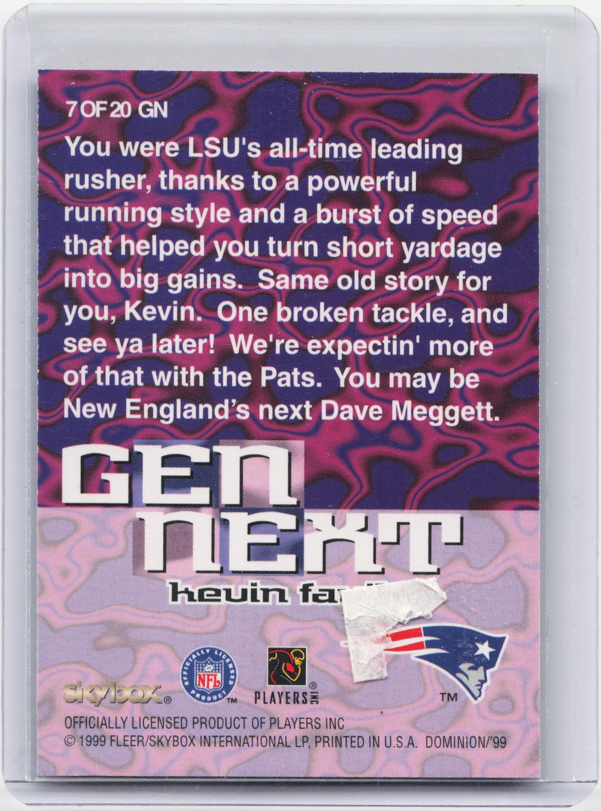 1999 SkyBox Dominion #7 GN Kevin Faulk Gen Next Plus
