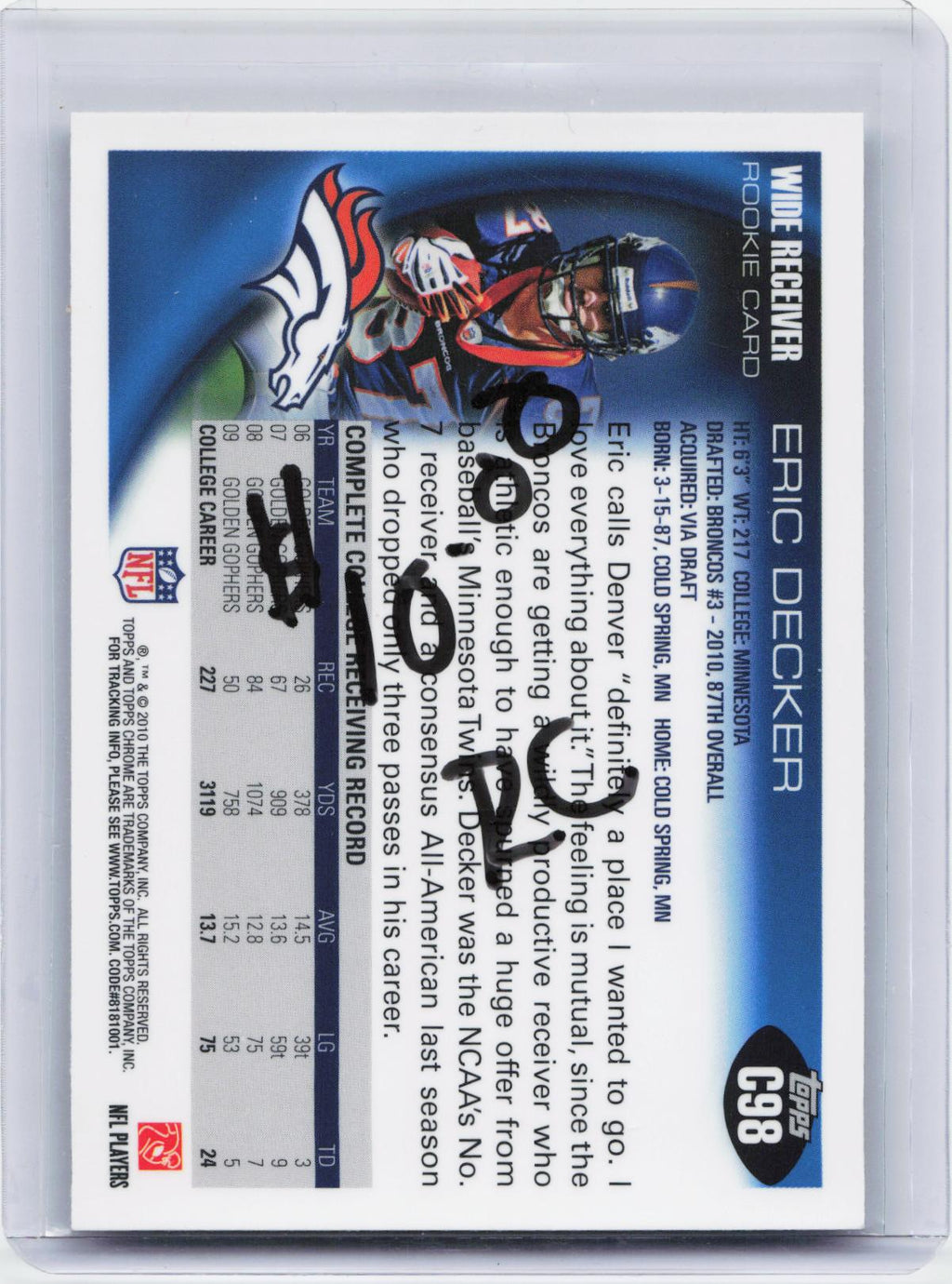 2010 Topps Chrome #C98 Eric Decker