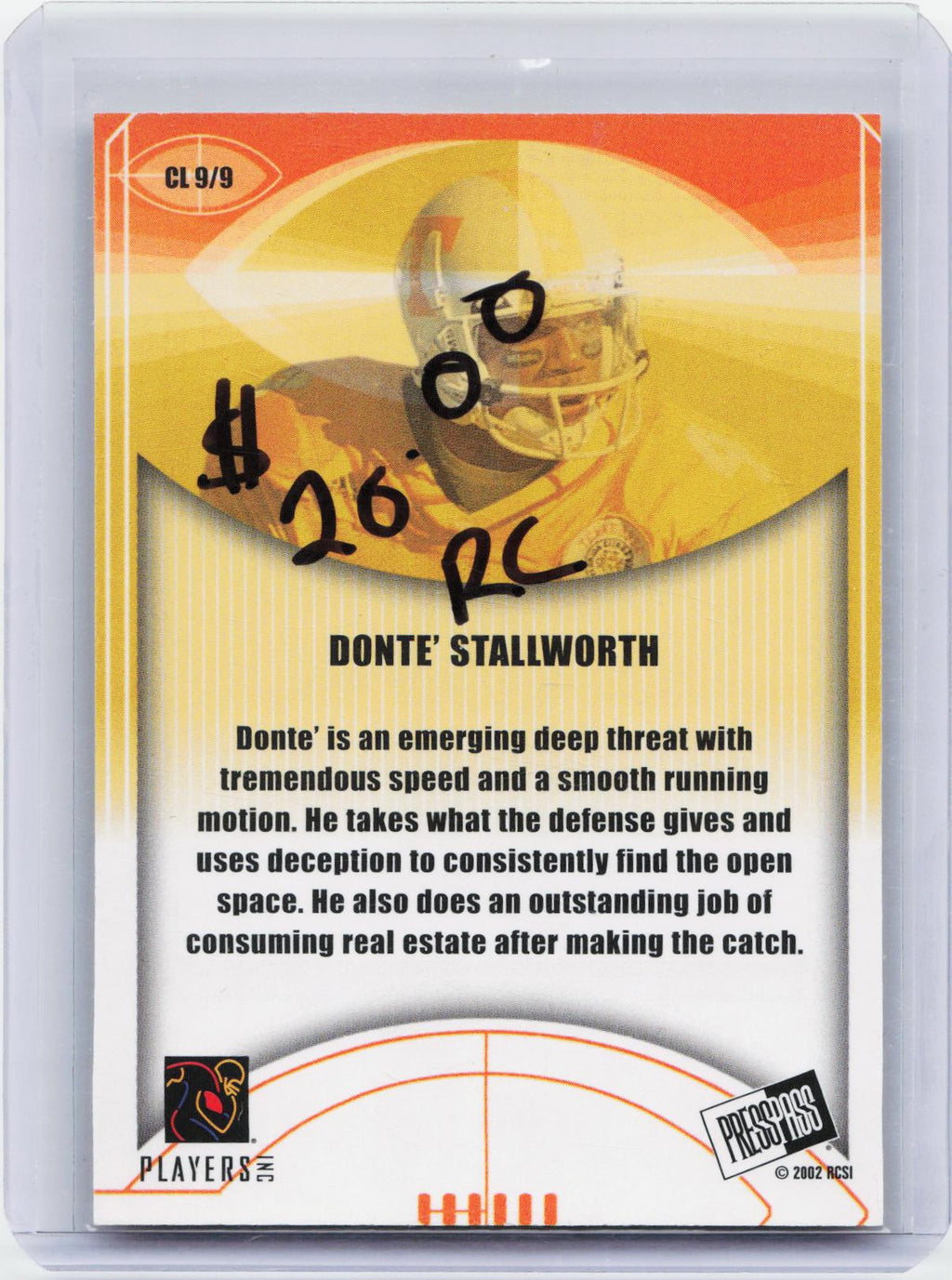 2002 Press Pass JE #CL9 Donte Stallworth Class of 2002