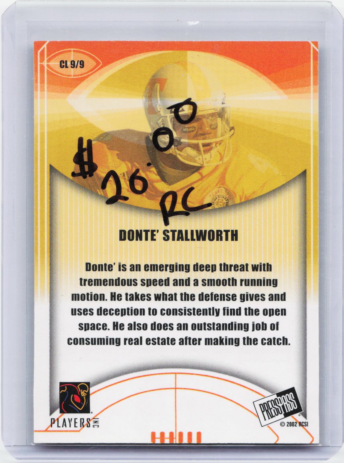 2002 Press Pass JE #CL9 Donte Stallworth Class of 2002