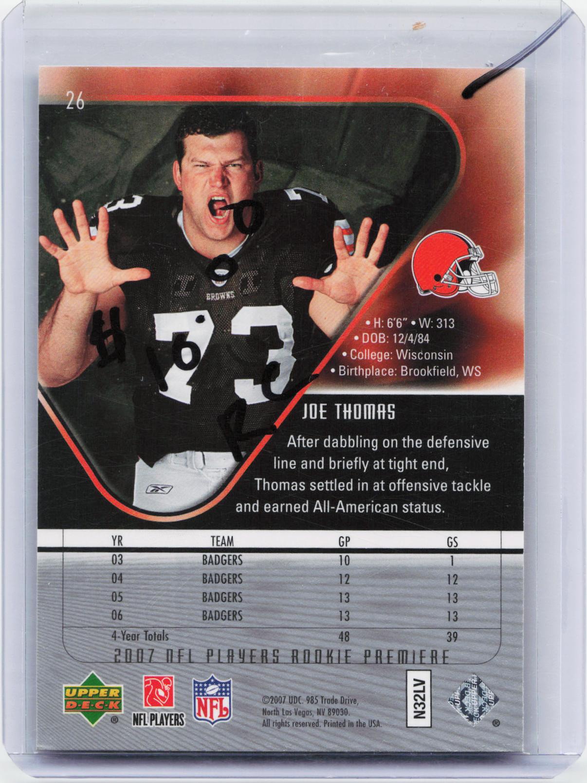 2007 Upper Deck Rookie Premiere Box Set #26 Joe Thomas