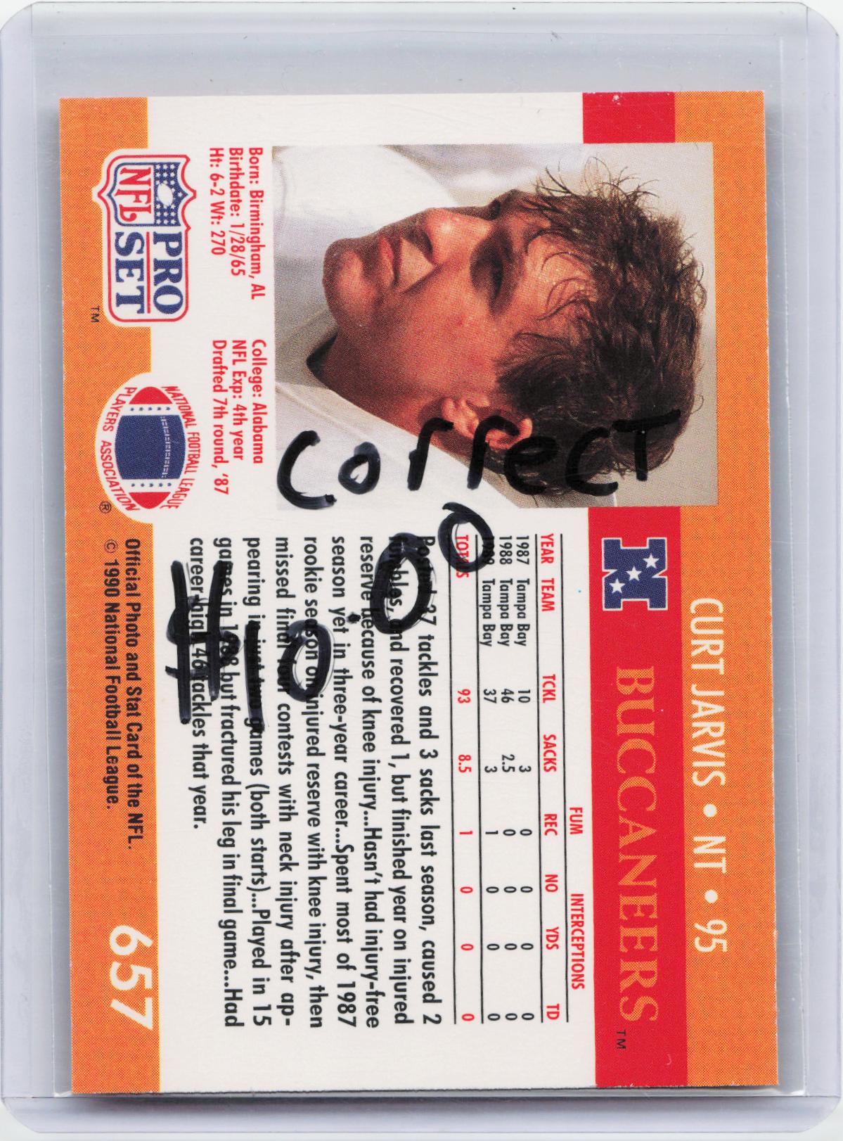 1990 Pro Set #657a Curt Jarvis