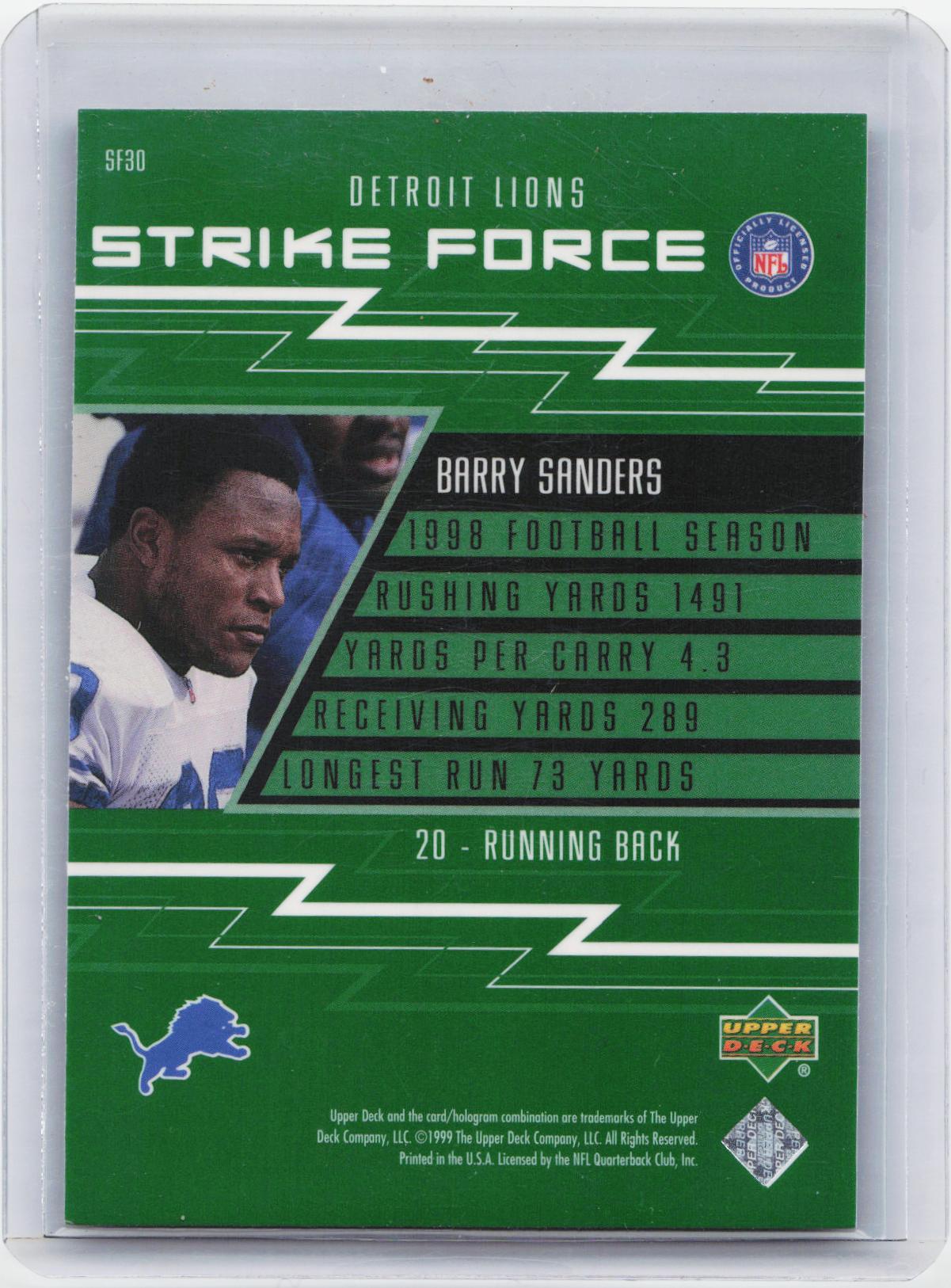 1999 Upper Deck #SF30 Barry Sanders Strike Force