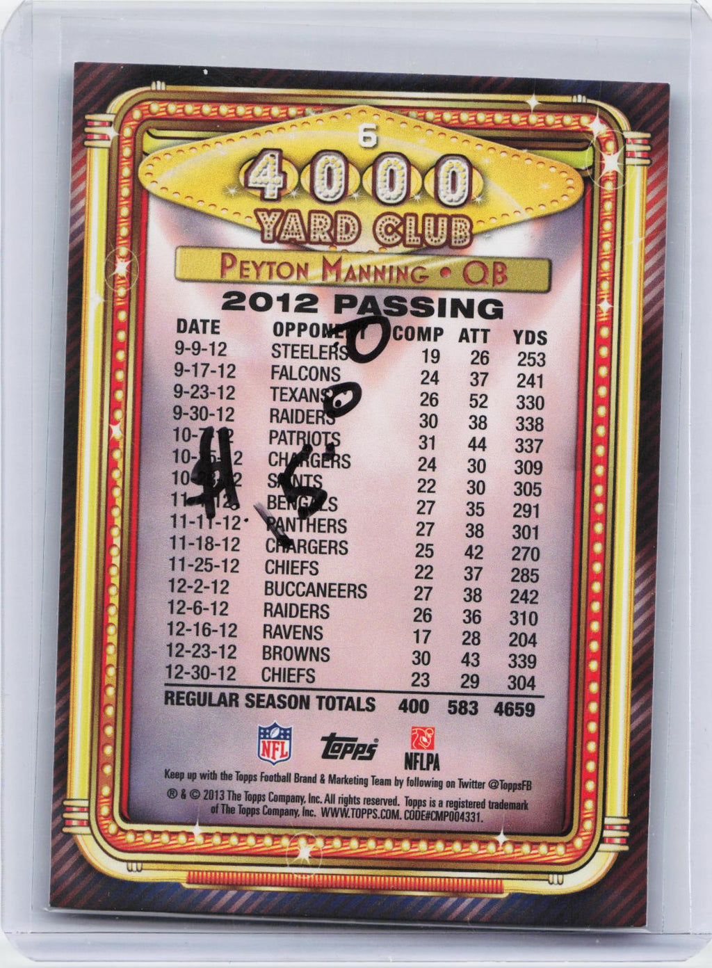 2013 Topps Chrome #6 Peyton Manning 4000 Yard Club