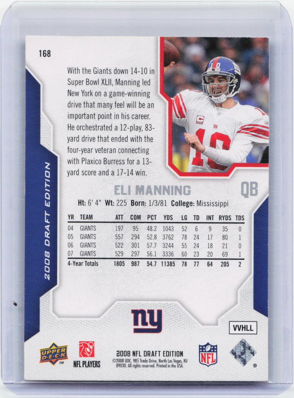 2008 Upper Deck Draft Edition #168 Eli Manning