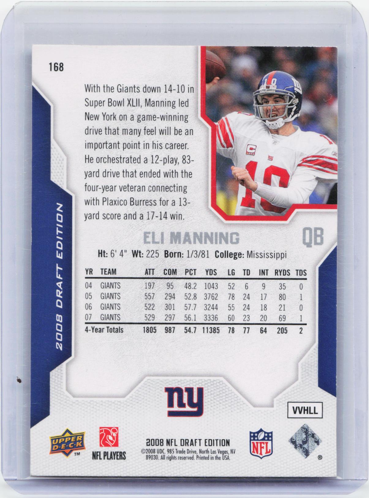 2008 Upper Deck Draft Edition #168 Eli Manning