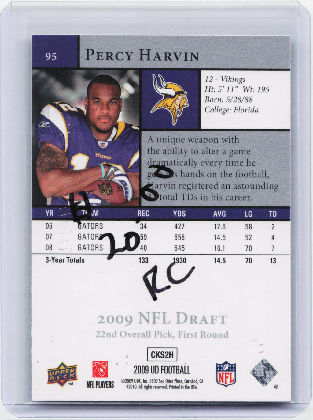 2009 Upper Deck Rookie Exclusives #95 Percy Harvin