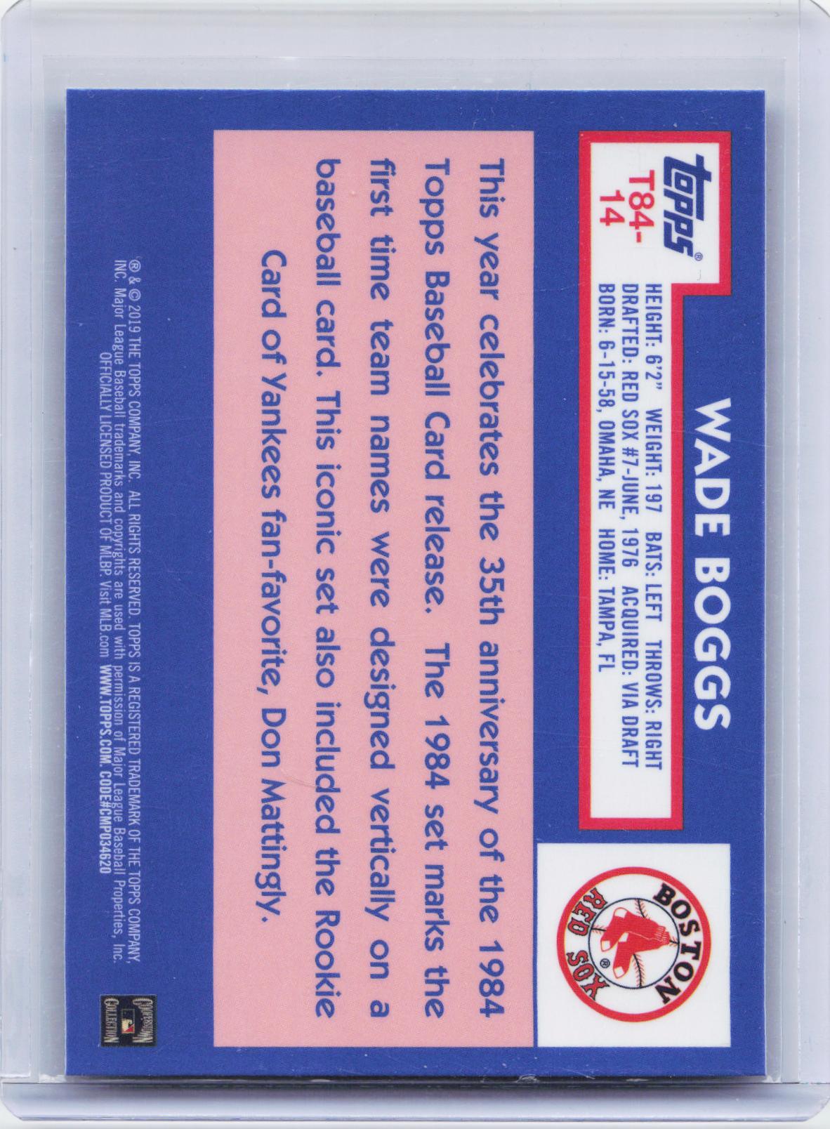 2019 Topps #T84-14 Wade Boggs 1984 Topps Baseball 35th Anniversary Chrome Silver