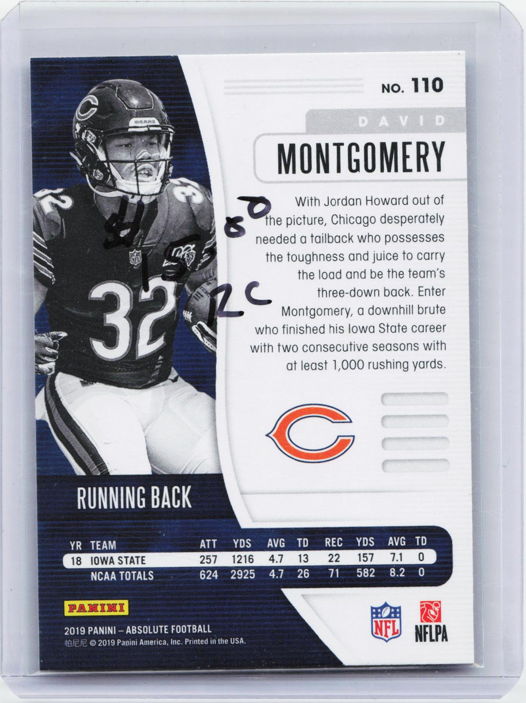 2019 Panini Absolute #110 David Montgomery Green