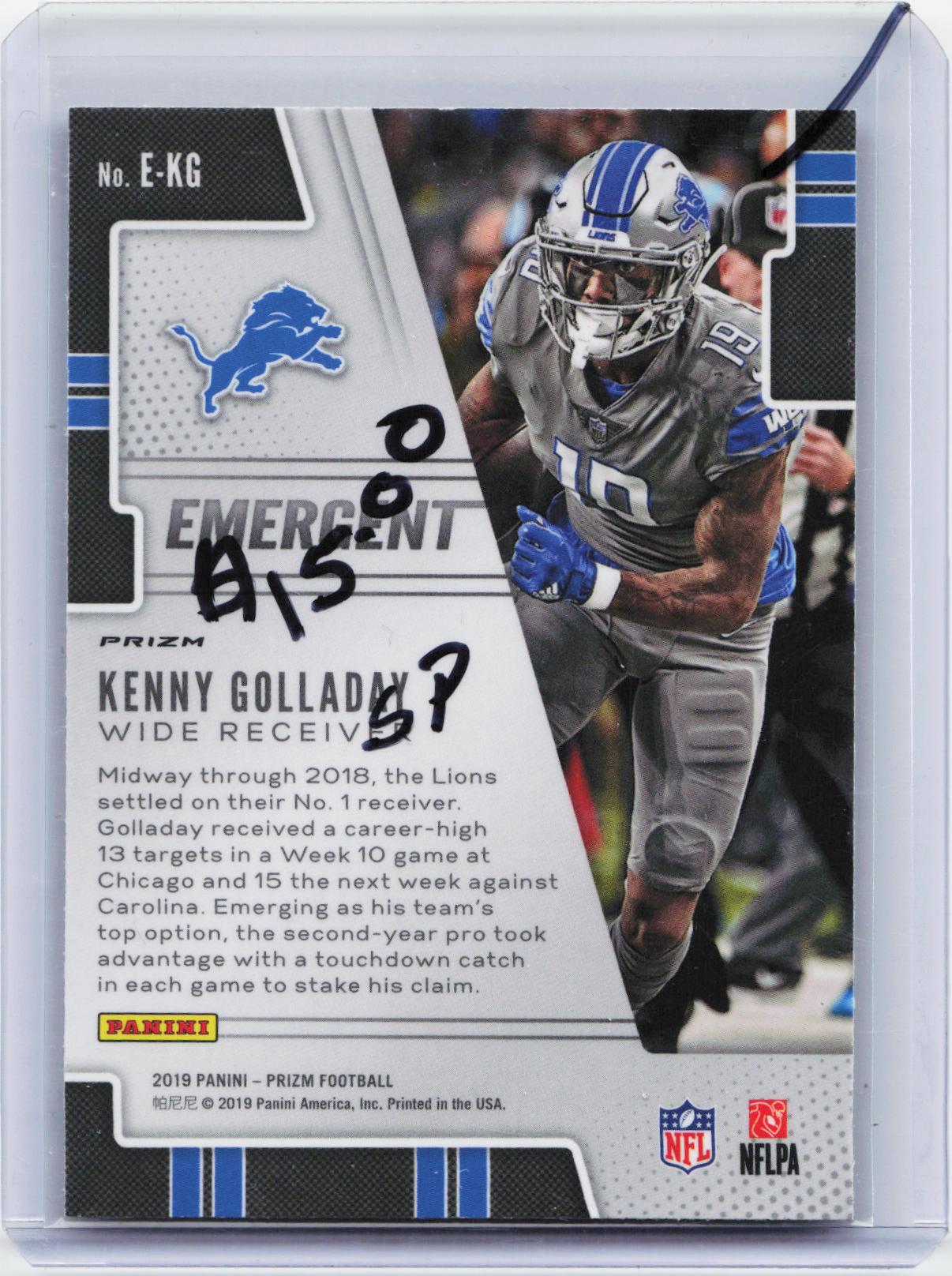 2019 Panini Prizm #E-KG Kenny Golladay Emergent Prizms Green