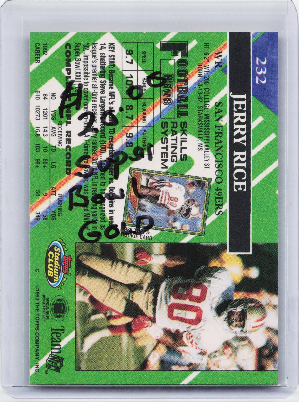 1993 Stadium Club #232 Jerry Rice