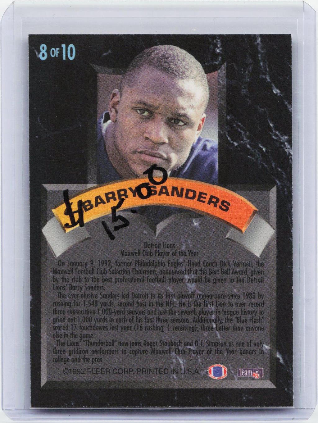 1992 Ultra #8 Barry Sanders Award Winners