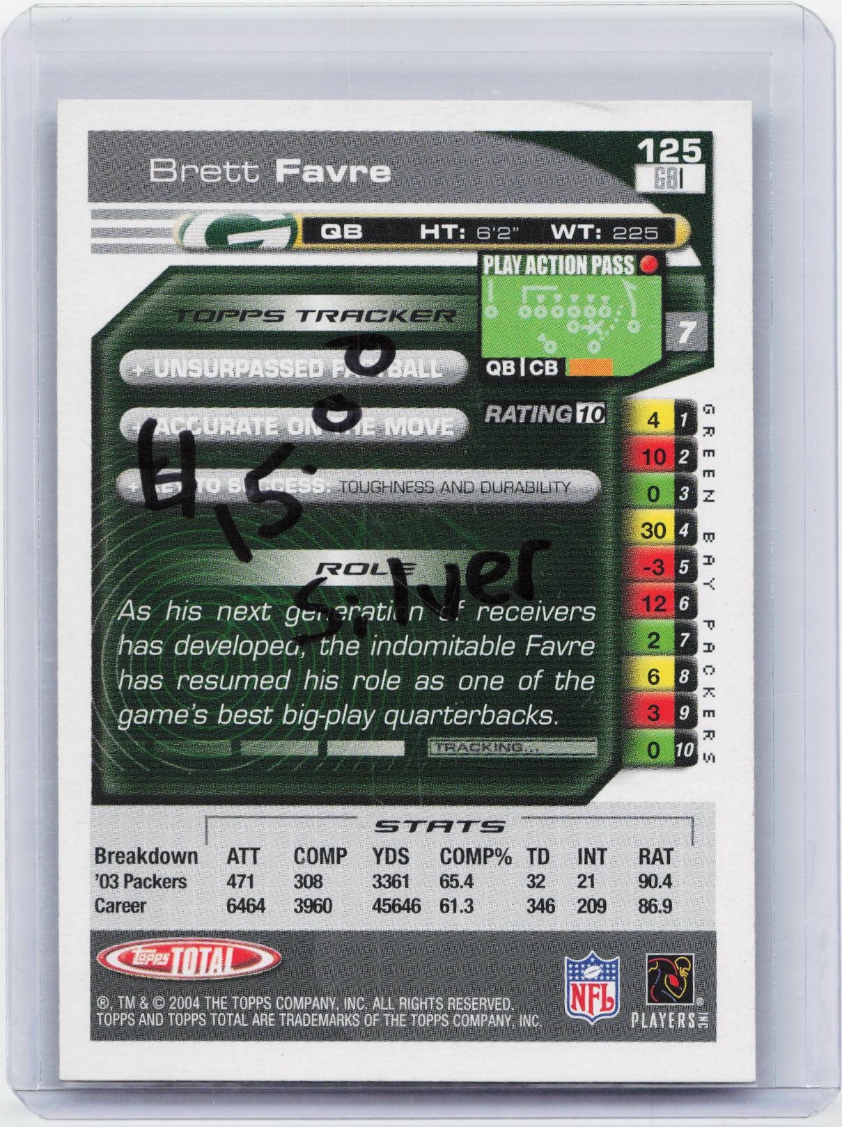 2004 Topps Total #125 Brett Favre Silver