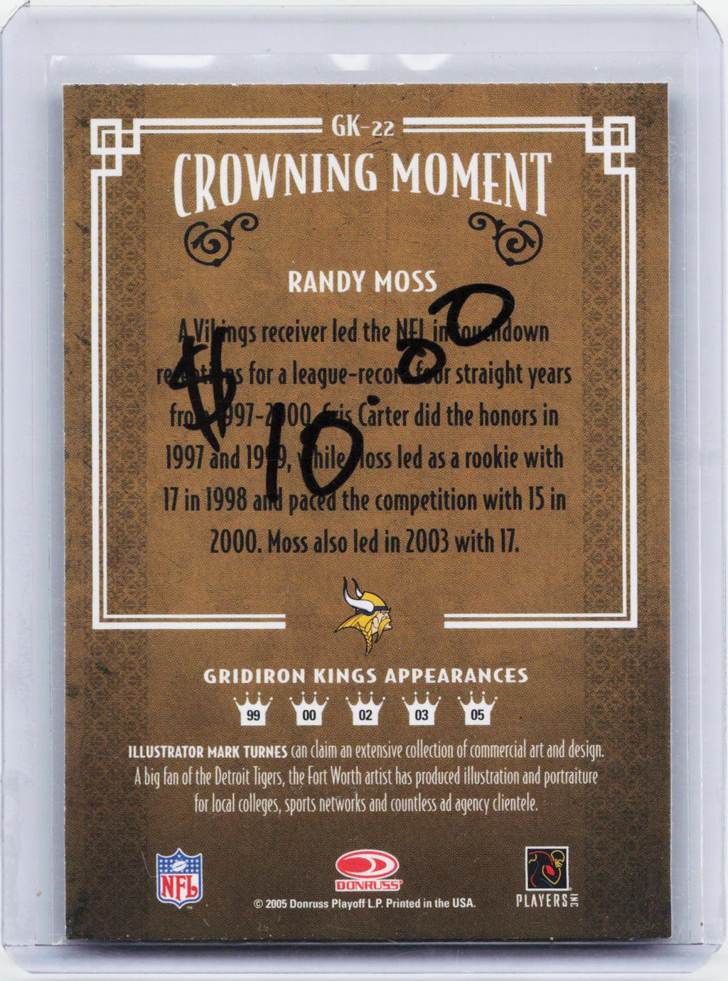 2005 Donruss Throwback Threads #GK-22 Randy Moss Gridiron Kings