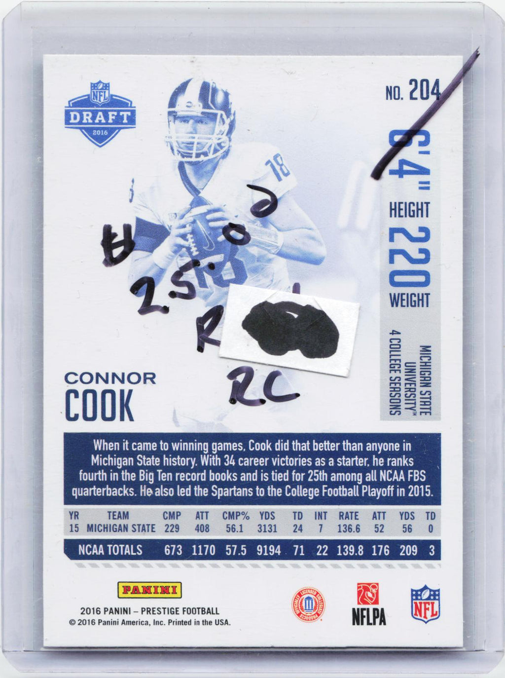 2016 Panini Prestige #204 Connor Cook Xtra Points Green