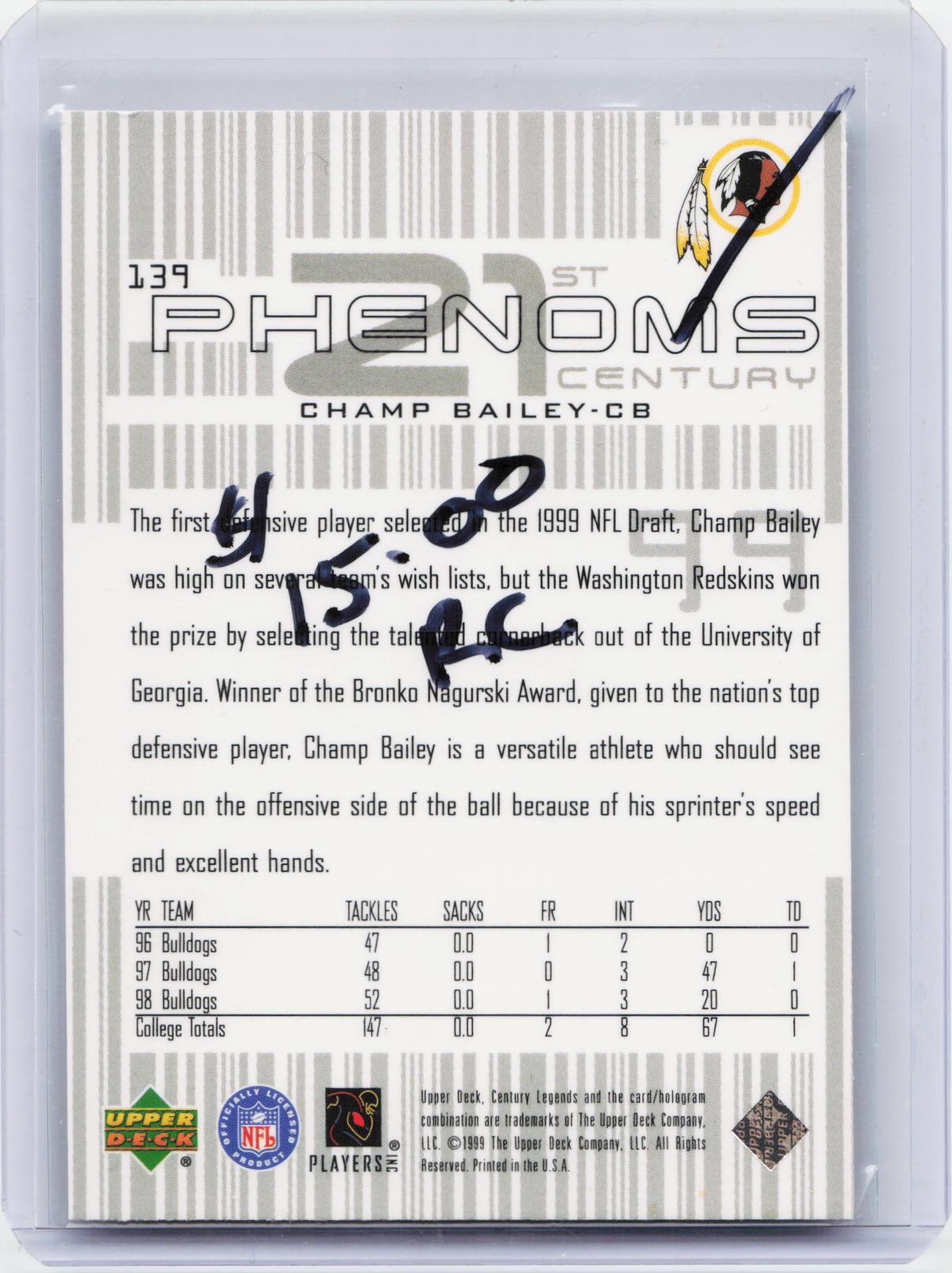 1999 Upper Deck Century Legends #139 Champ Bailey