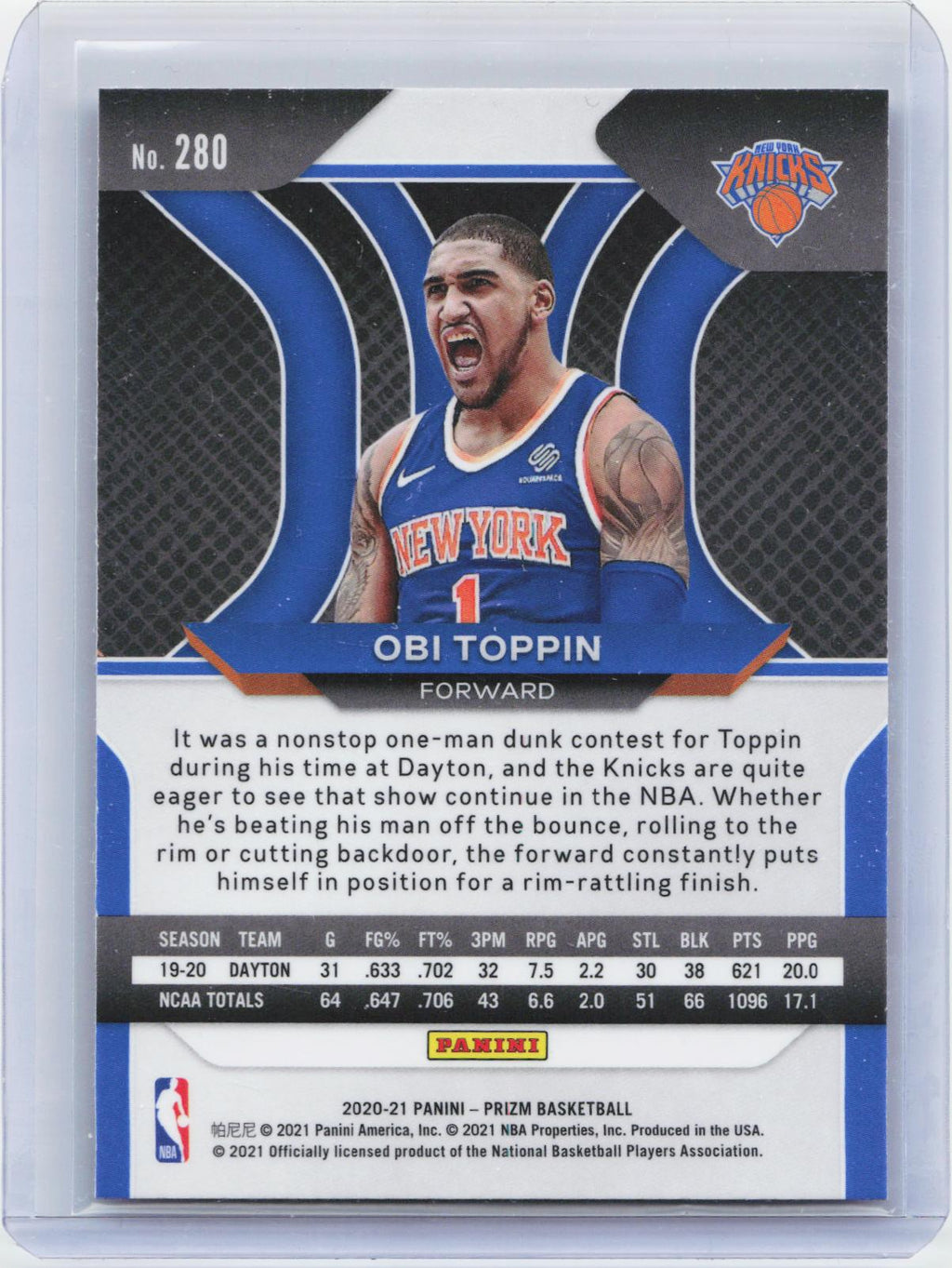 2020-21 Panini Prizm #280 Obi Toppin