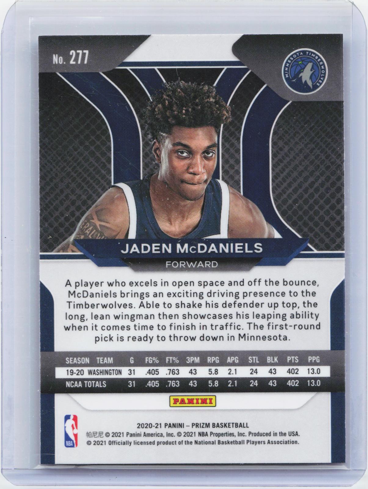 2020-21 Panini Prizm #277 Jaden McDaniels